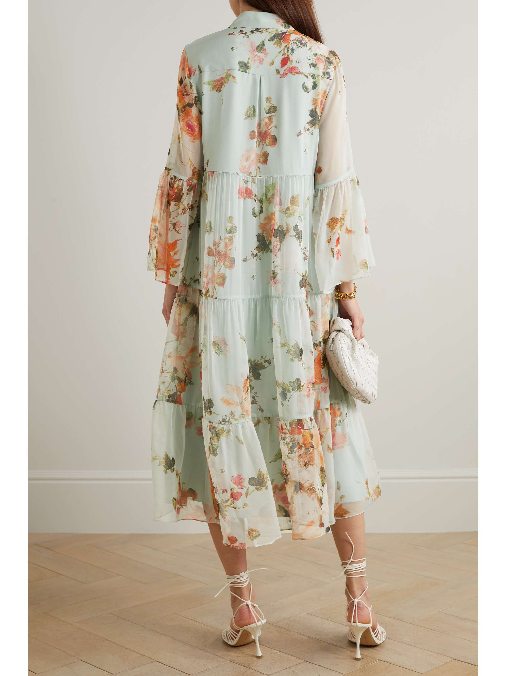 ERDEM Isbel tiered floral-print silk-chiffon midi shirt dress
