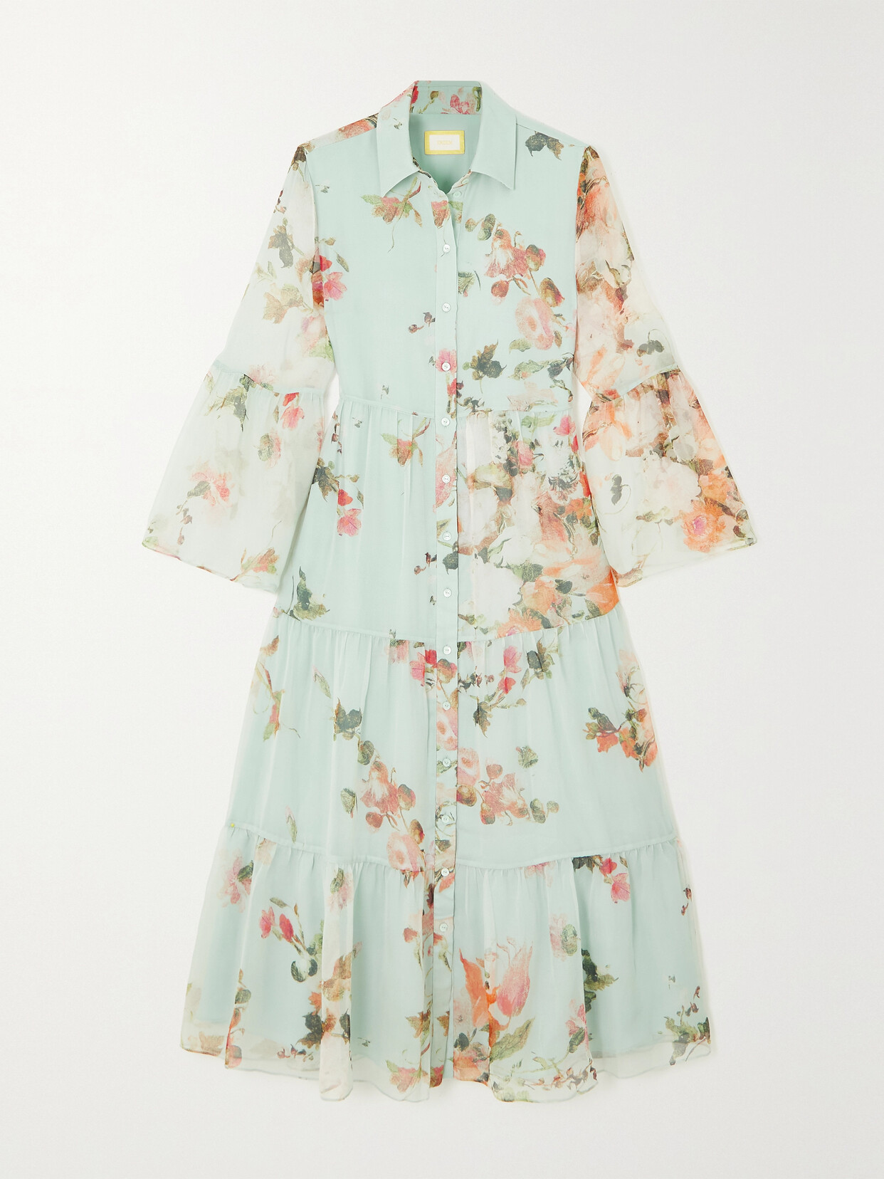 Erdem - Isbel Tiered Floral-print Silk-chiffon Midi Shirt Dress - Green