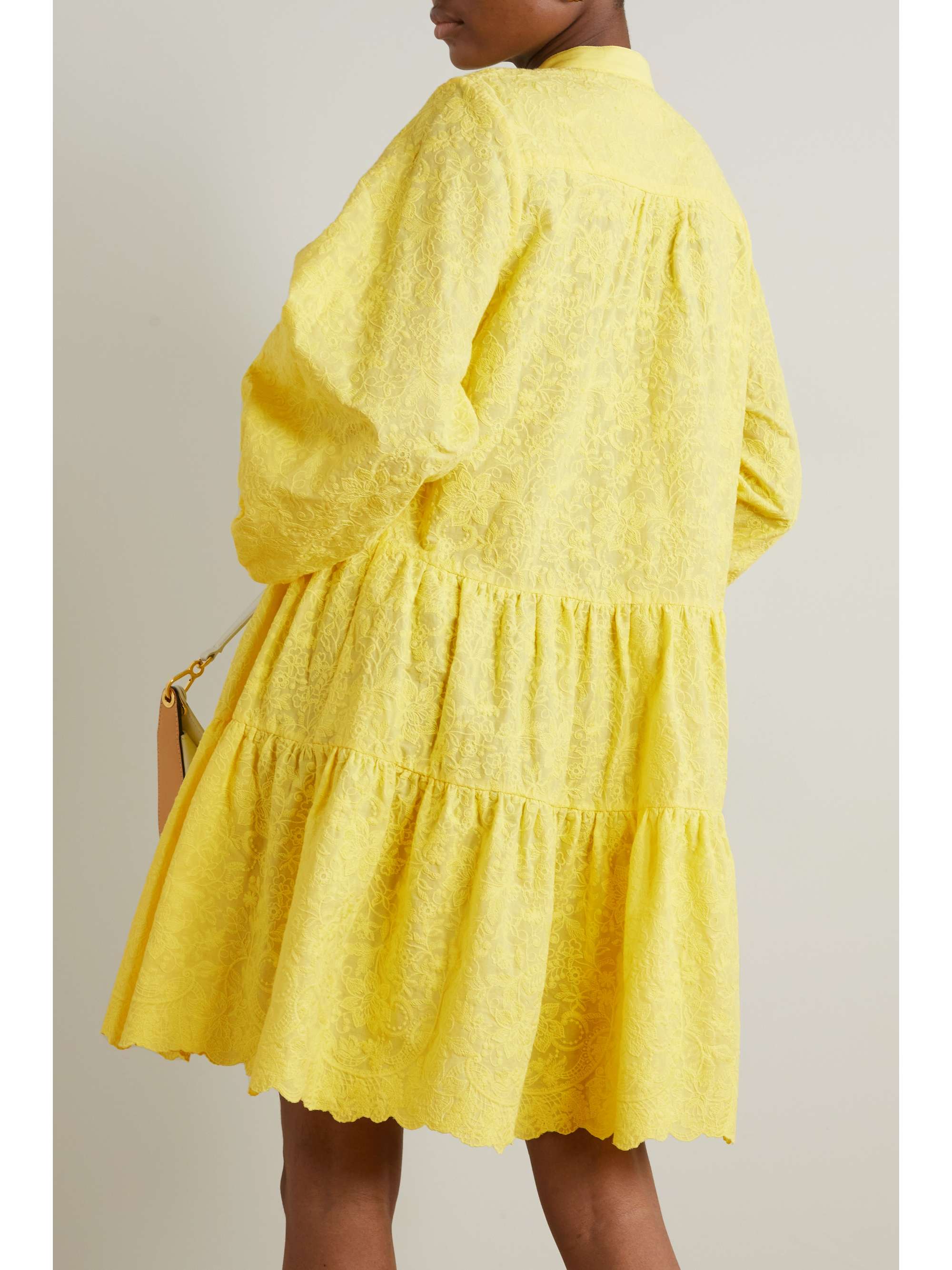 ERDEM Winona tiered embroidered cotton-poplin shirt dress