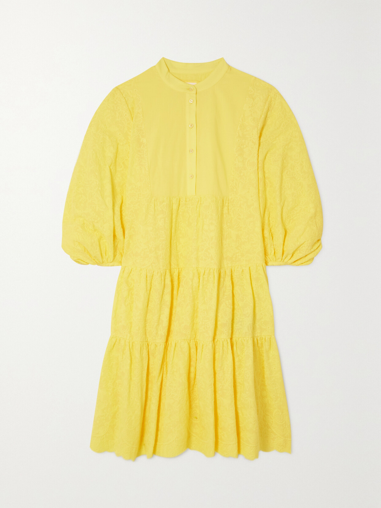 Erdem - Winona Tiered Embroidered Cotton-poplin Shirt Dress - Yellow