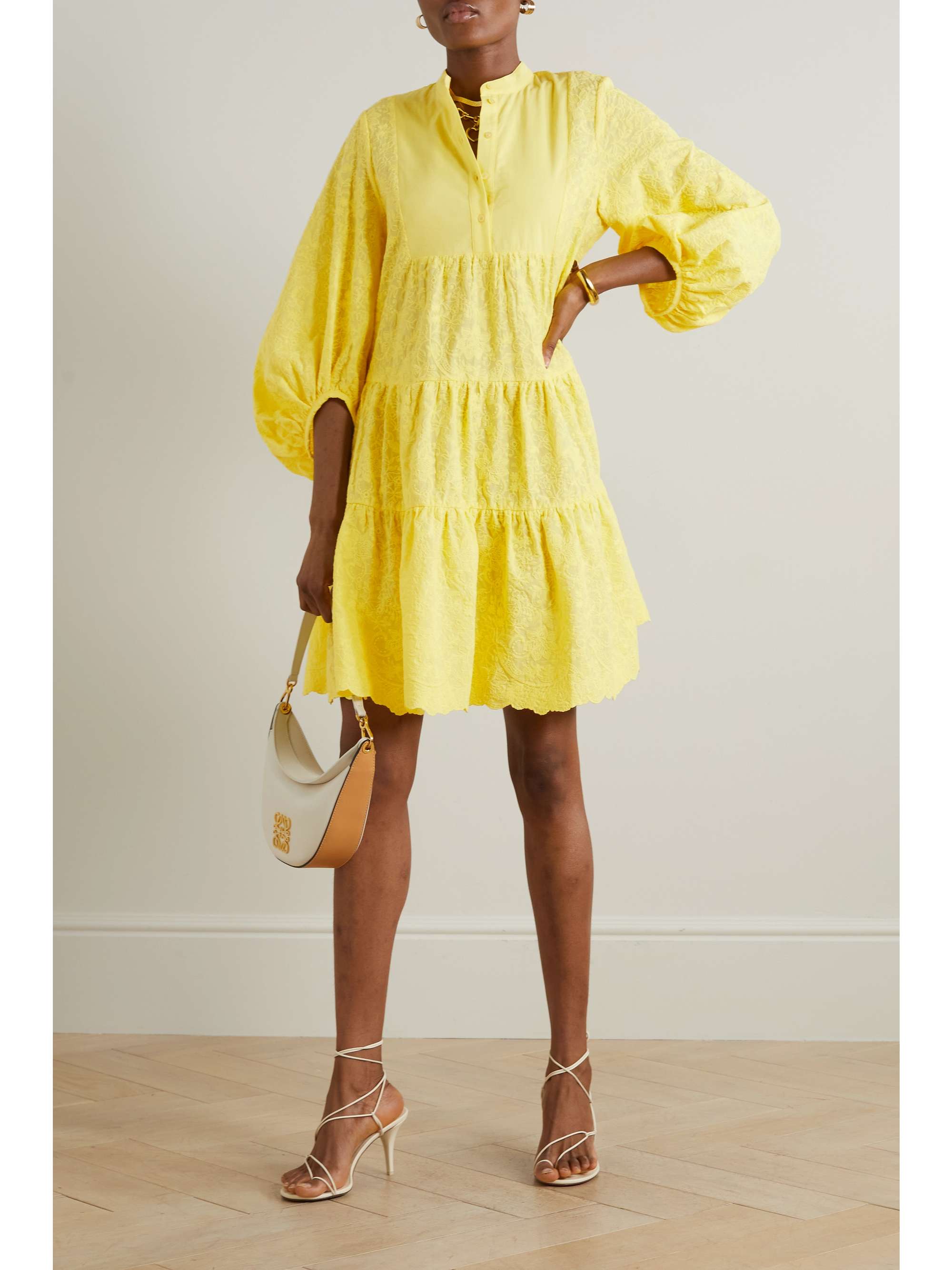 ERDEM Winona tiered embroidered cotton-poplin shirt dress