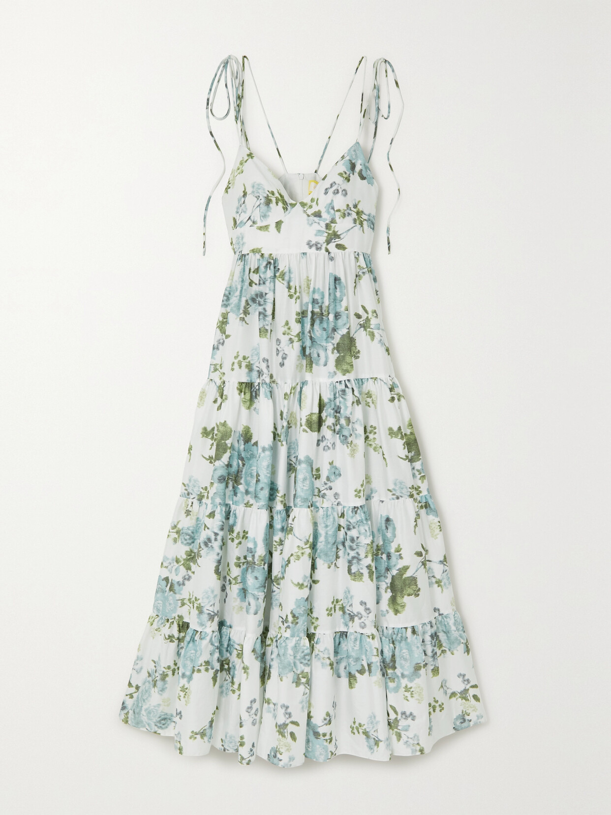 Erdem - Azami Tiered Floral-print Cotton-poplin Gown - Blue