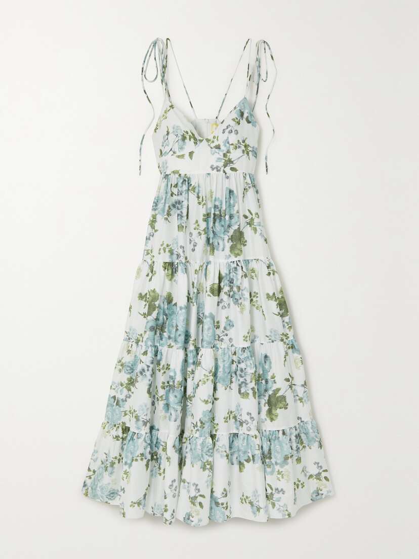 Erdem Azami Tiered Floral-print Cotton-poplin Gown - UK 18