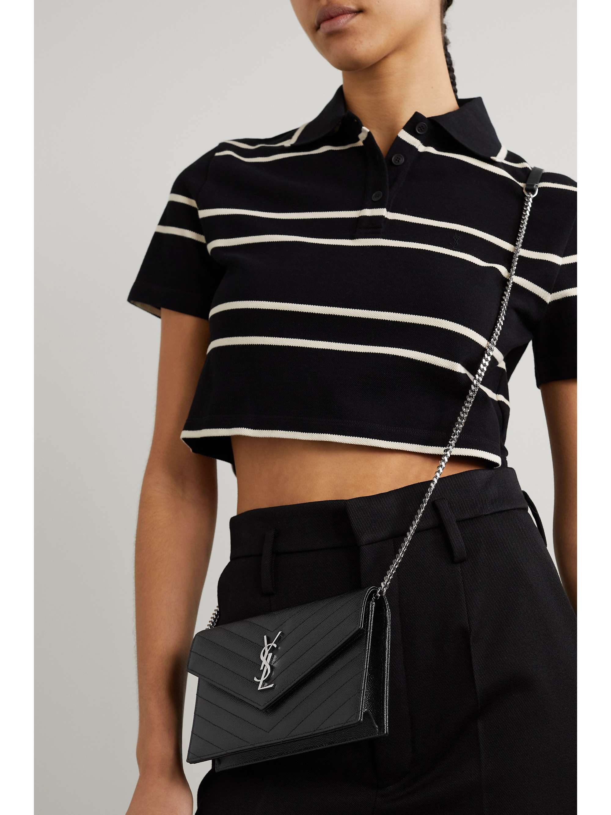 Cassandre Small Leather Wallet On Chain in Black - Saint Laurent