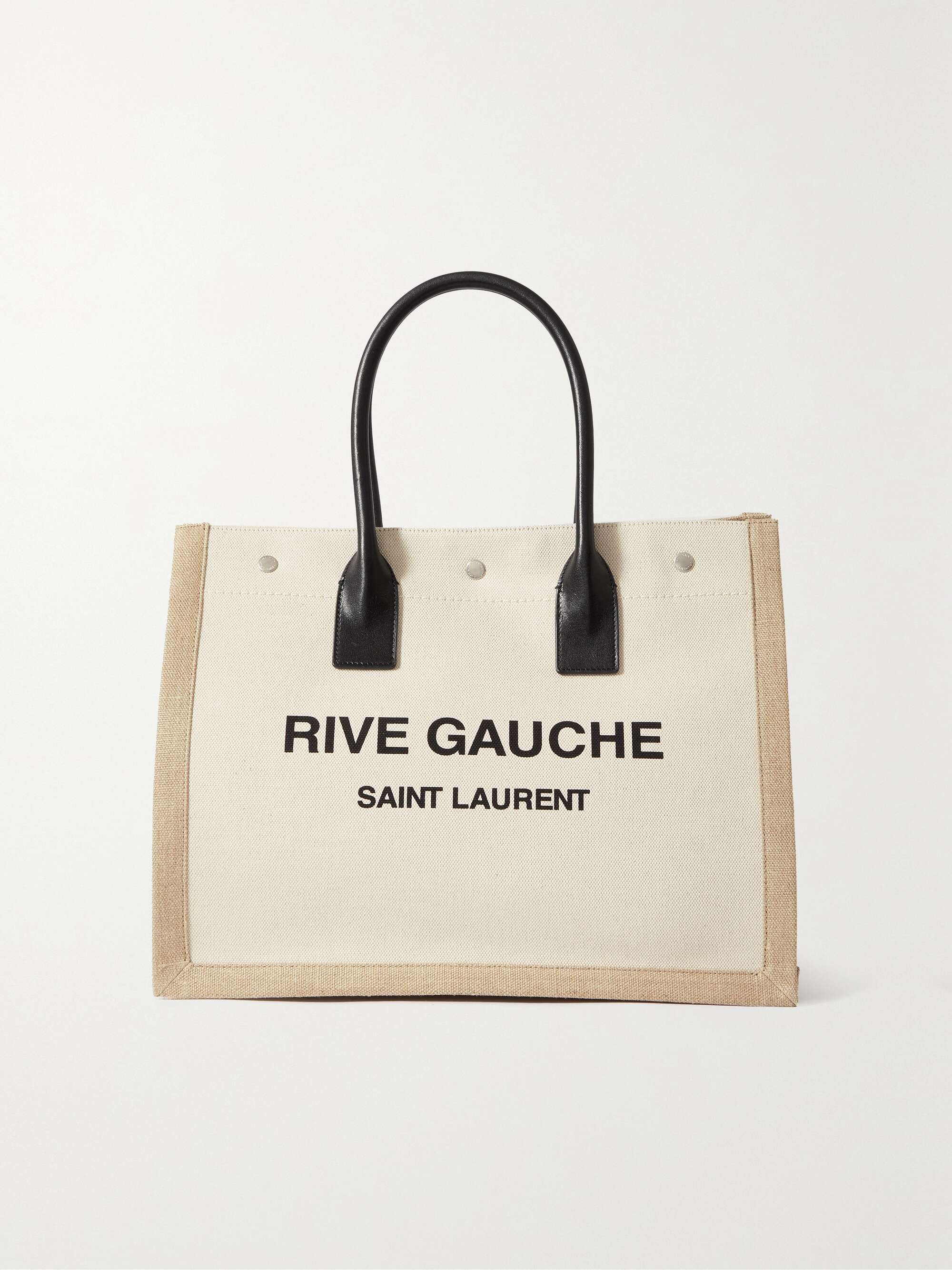 Leather-Trimmed Logo-Print Linen and Cotton-Blend Canvas Tote Bag