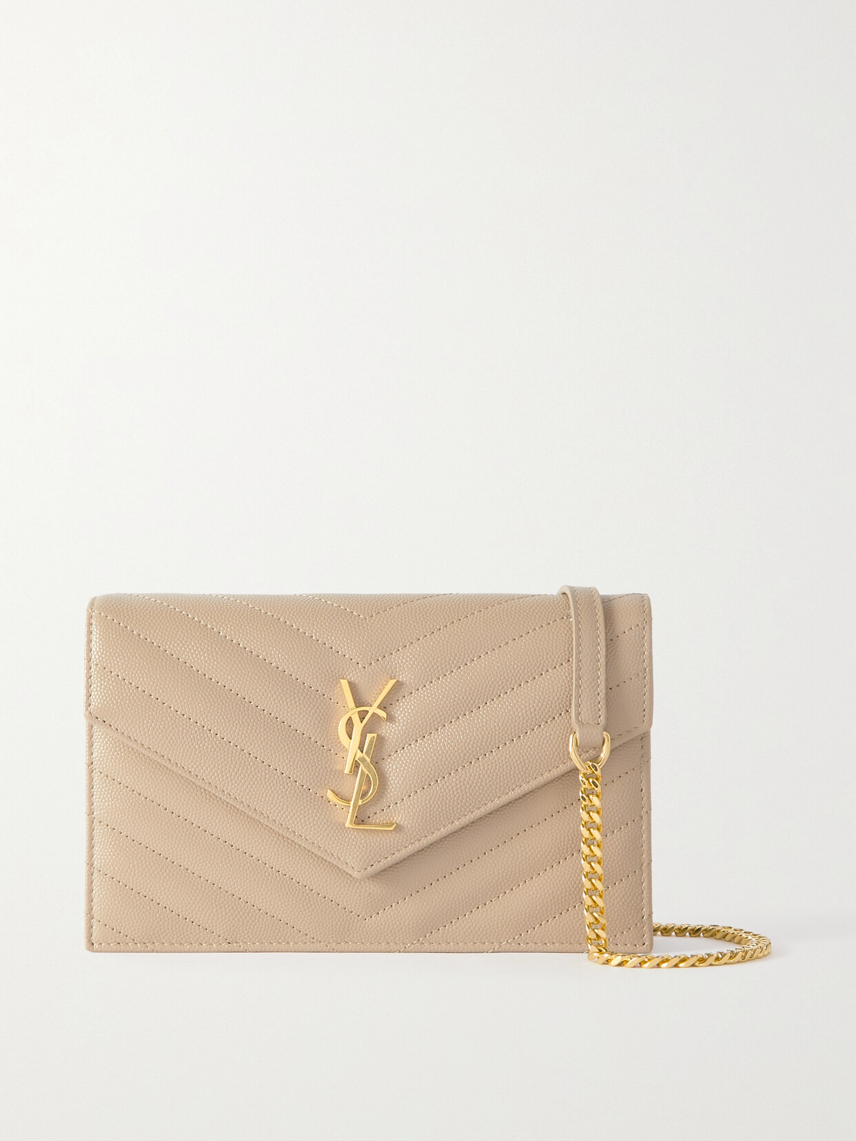 Saint Laurent Cassandre Envelope Chain Matelassé Textured-leather Wallet Neutrals