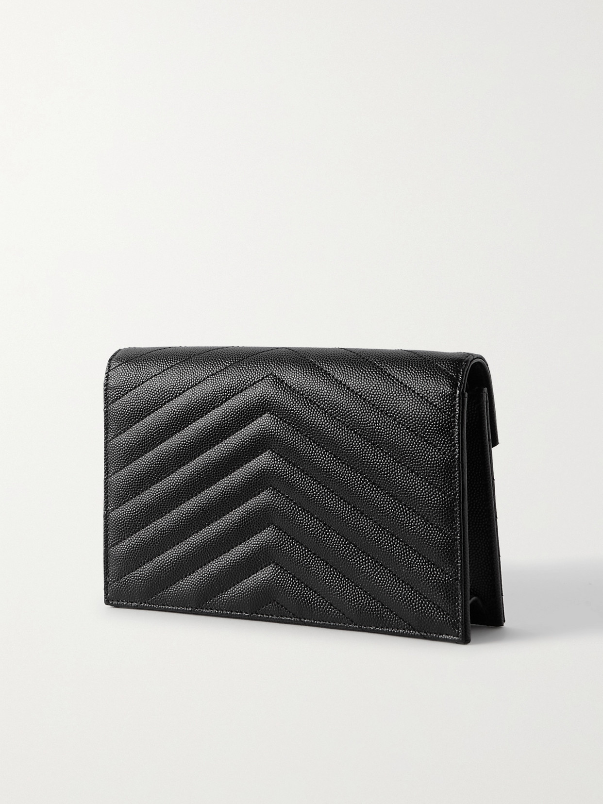 Saint Laurent Cassandre Envelope Chain Matelassé Textured-leather Wallet In Black