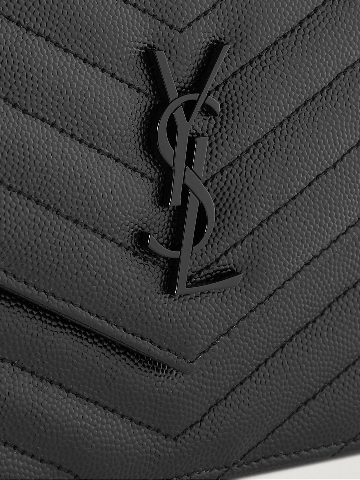 Saint Laurent Cassandre Envelope Chain Matelassé Textured-leather Wallet In Black