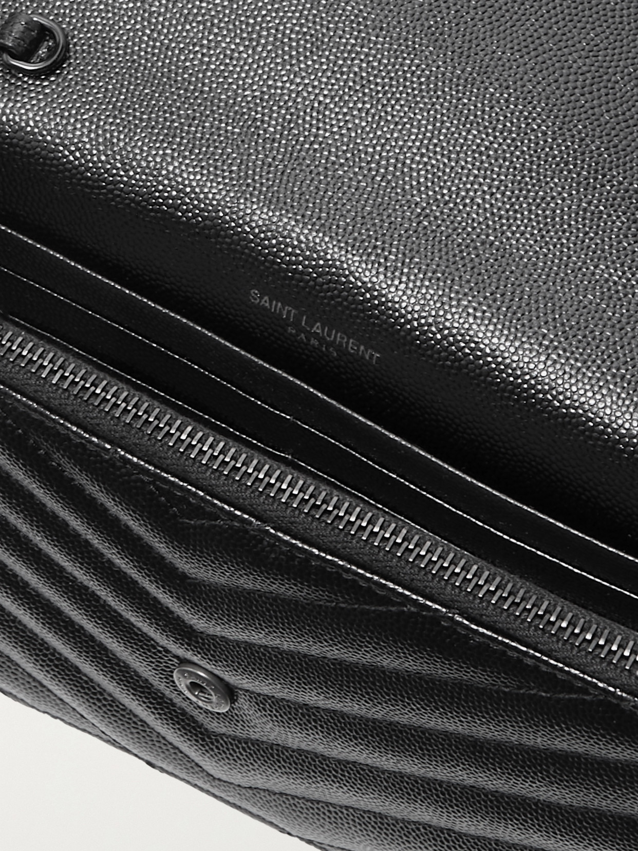 Saint Laurent Cassandre Envelope Chain Matelassé Textured-leather Wallet In Black