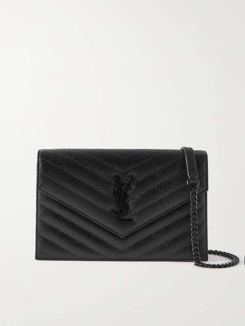 Saint Laurent Cassandre Envelope Chain Matelassé Textured-leather Wallet