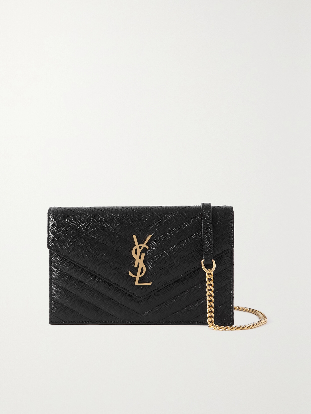 Shop Saint Laurent Cassandre Envelope Chain Matelassé Textured-leather Wallet In Black