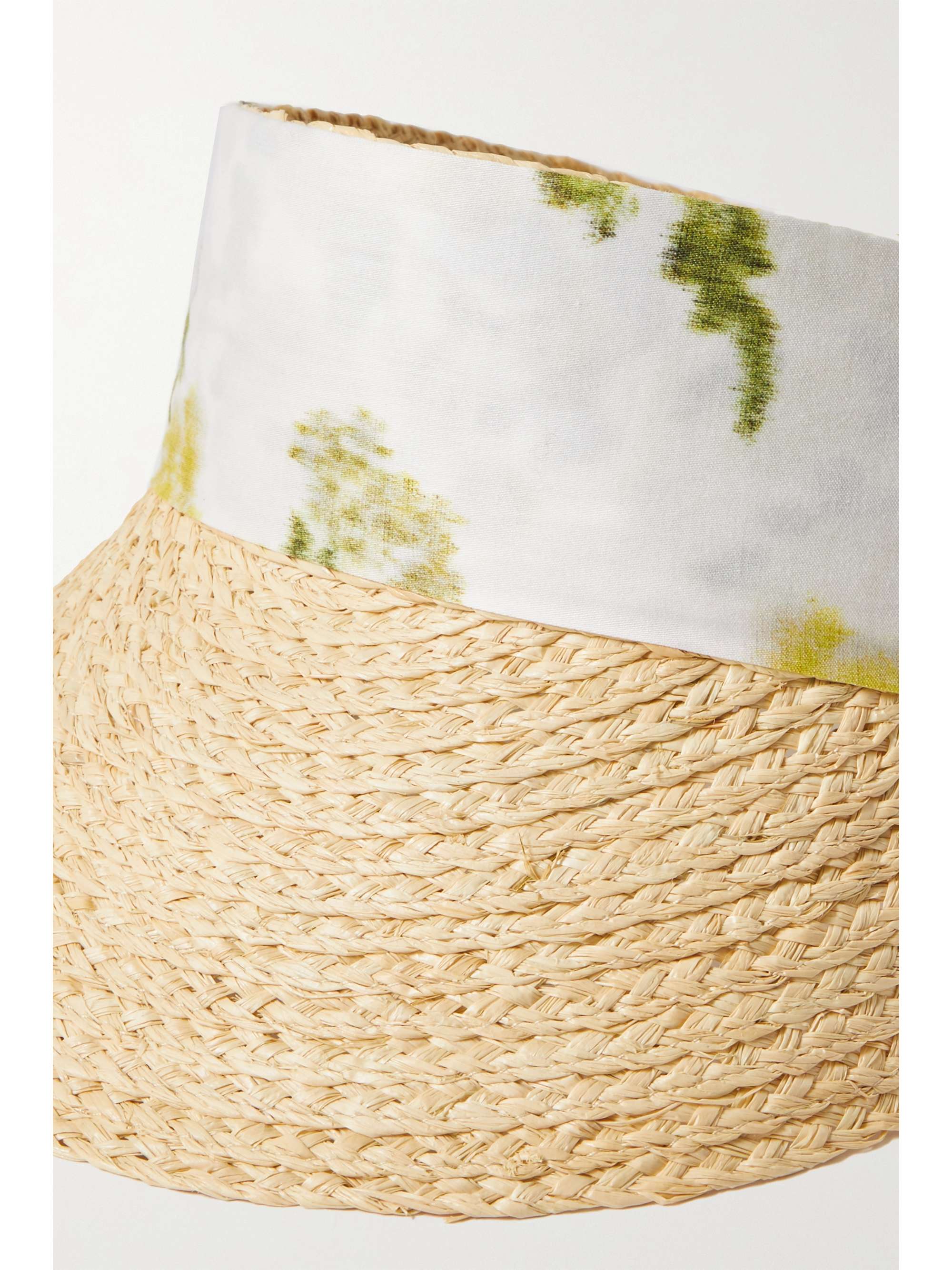 ERDEM Floral-print linen-trimmed raffia visor