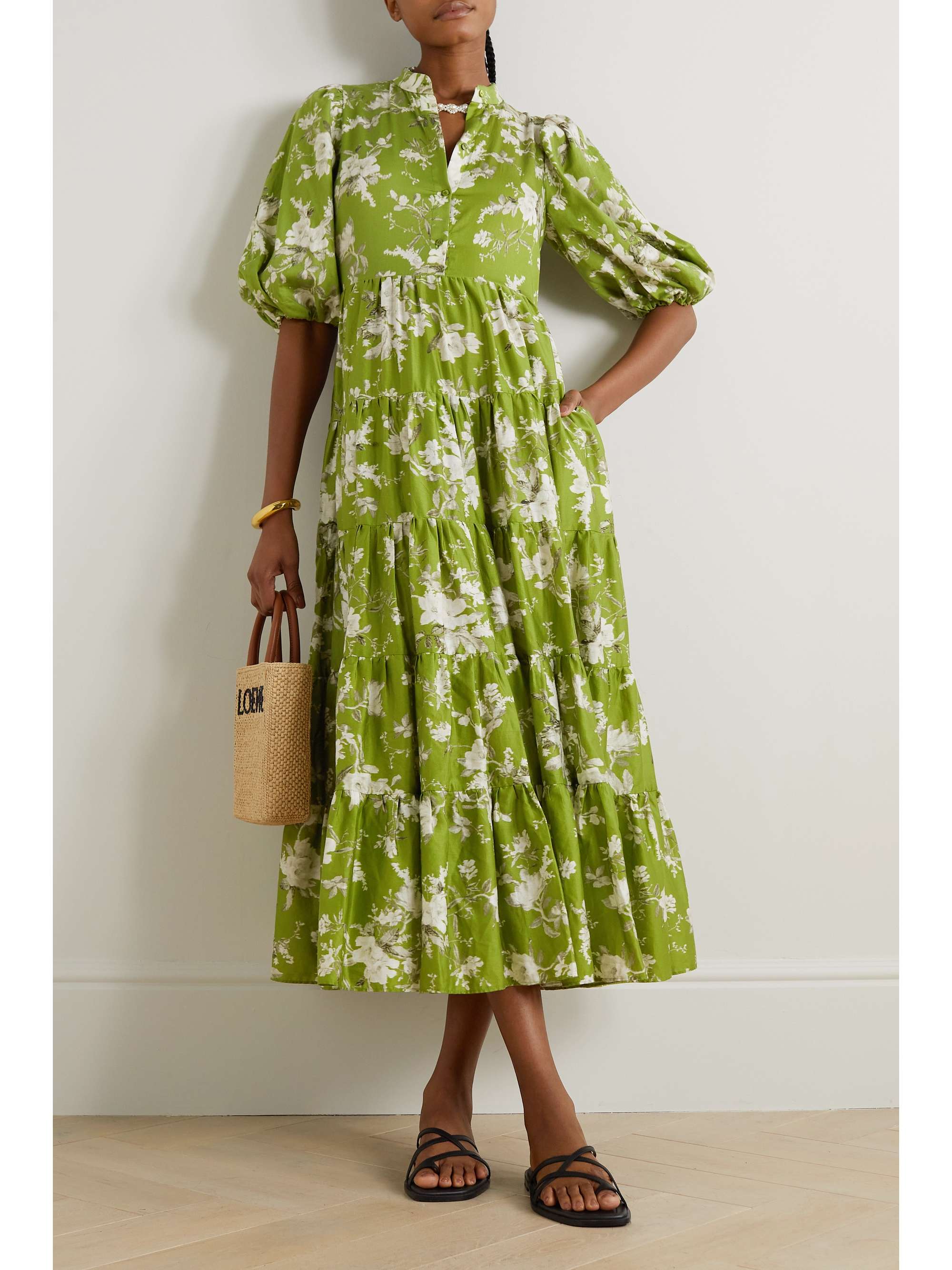 ERDEM Dalia tiered floral-print cotton maxi shirt dress | NET-A-PORTER
