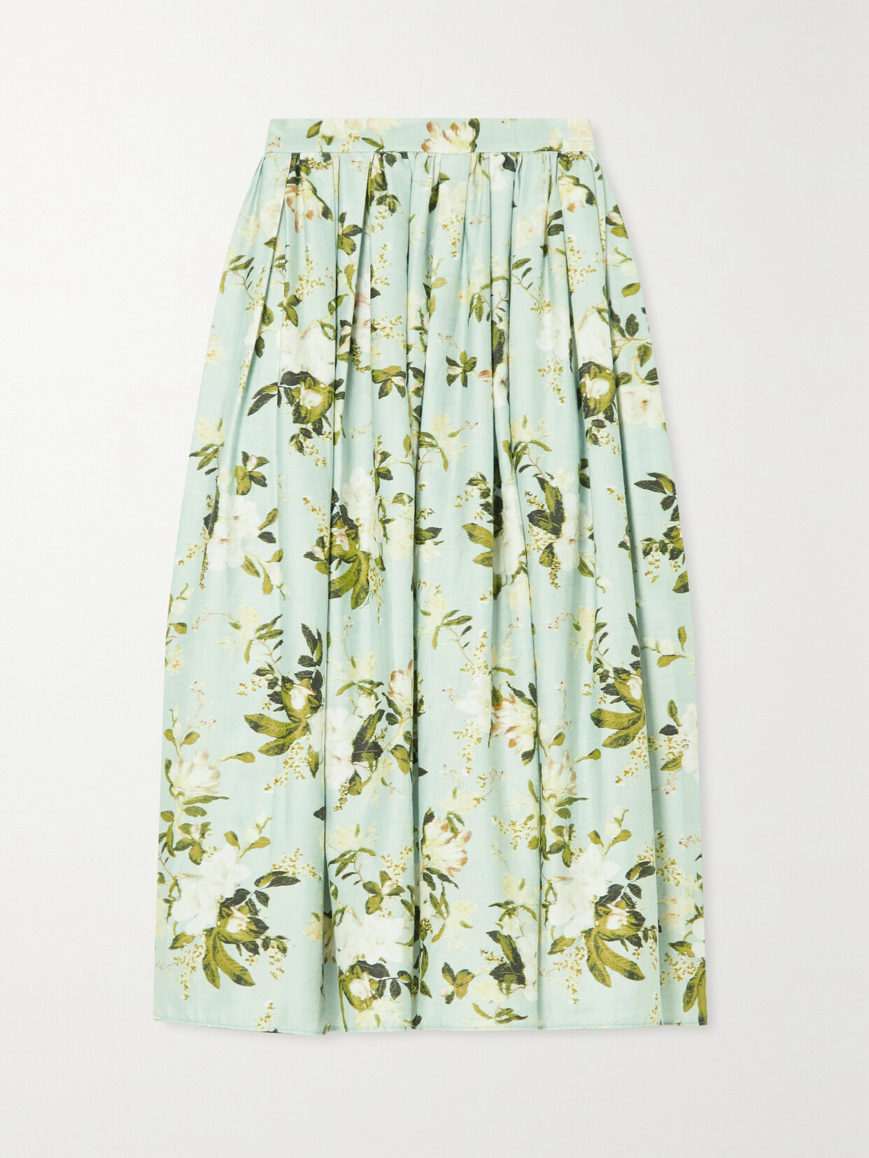 Erdem Fiona Pleated Floral-print Cotton Midi Skirt In Green