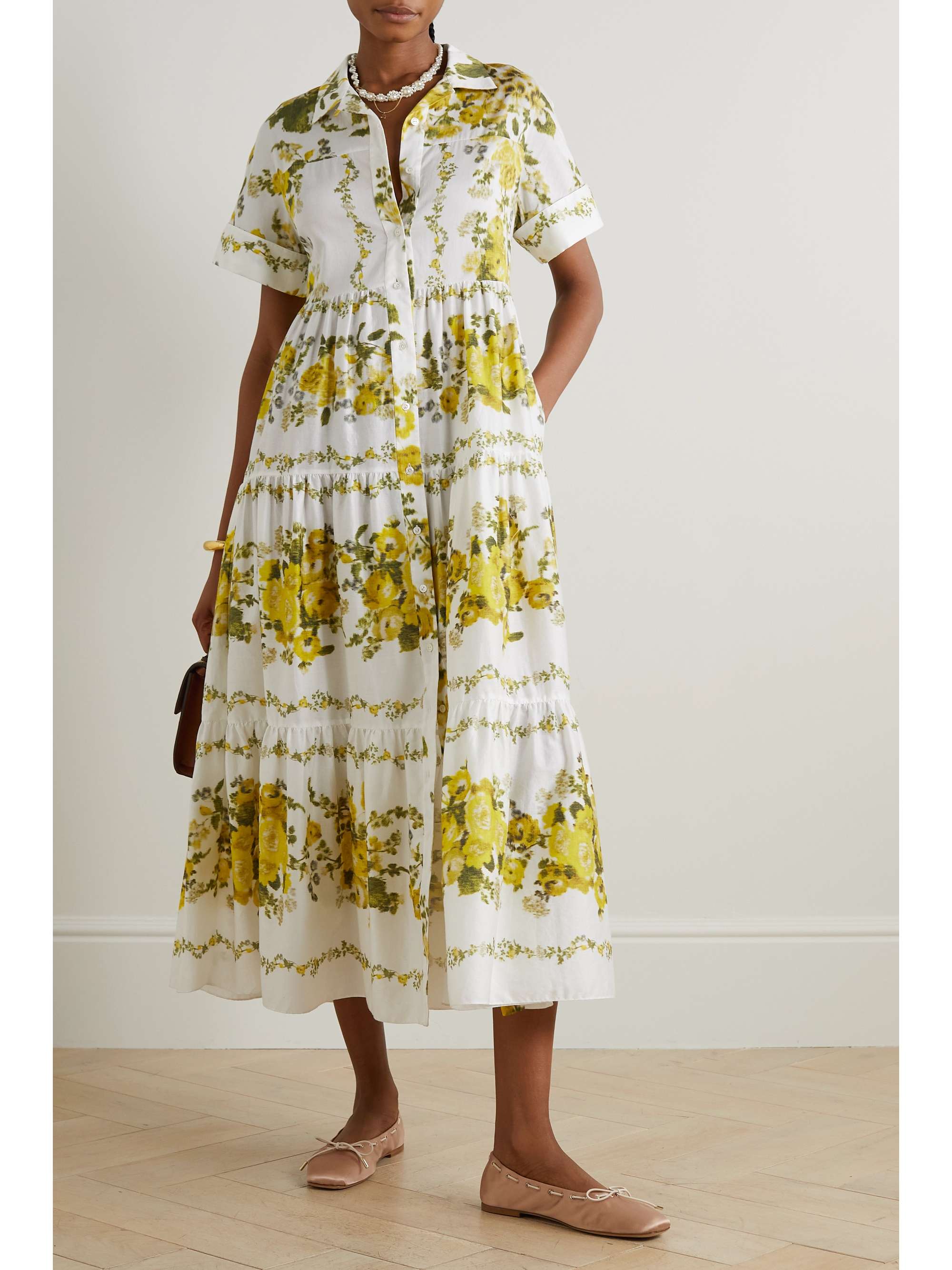 ERDEM Helena tiered floral-print cotton maxi shirt dress