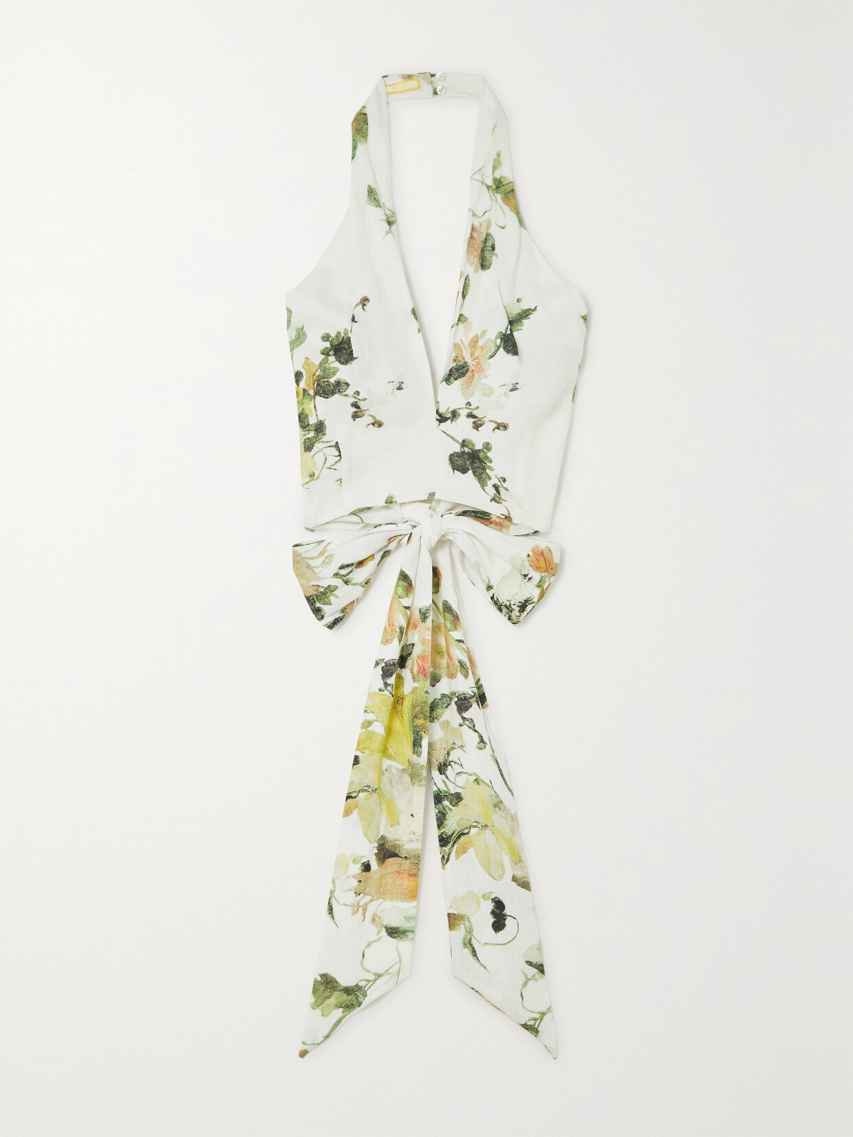 Erdem Luna Cropped Linen Halterneck Top In White