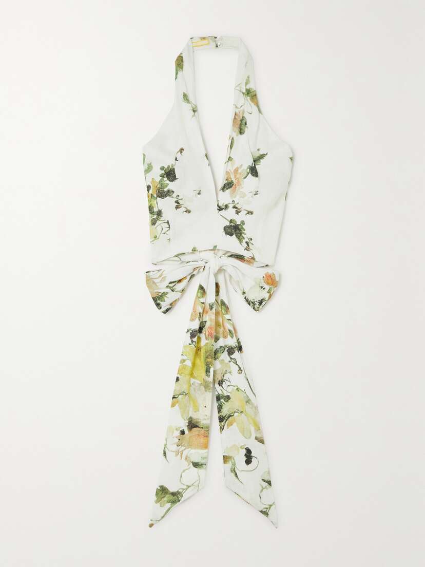 Erdem Luna Cropped Linen Halterneck Top