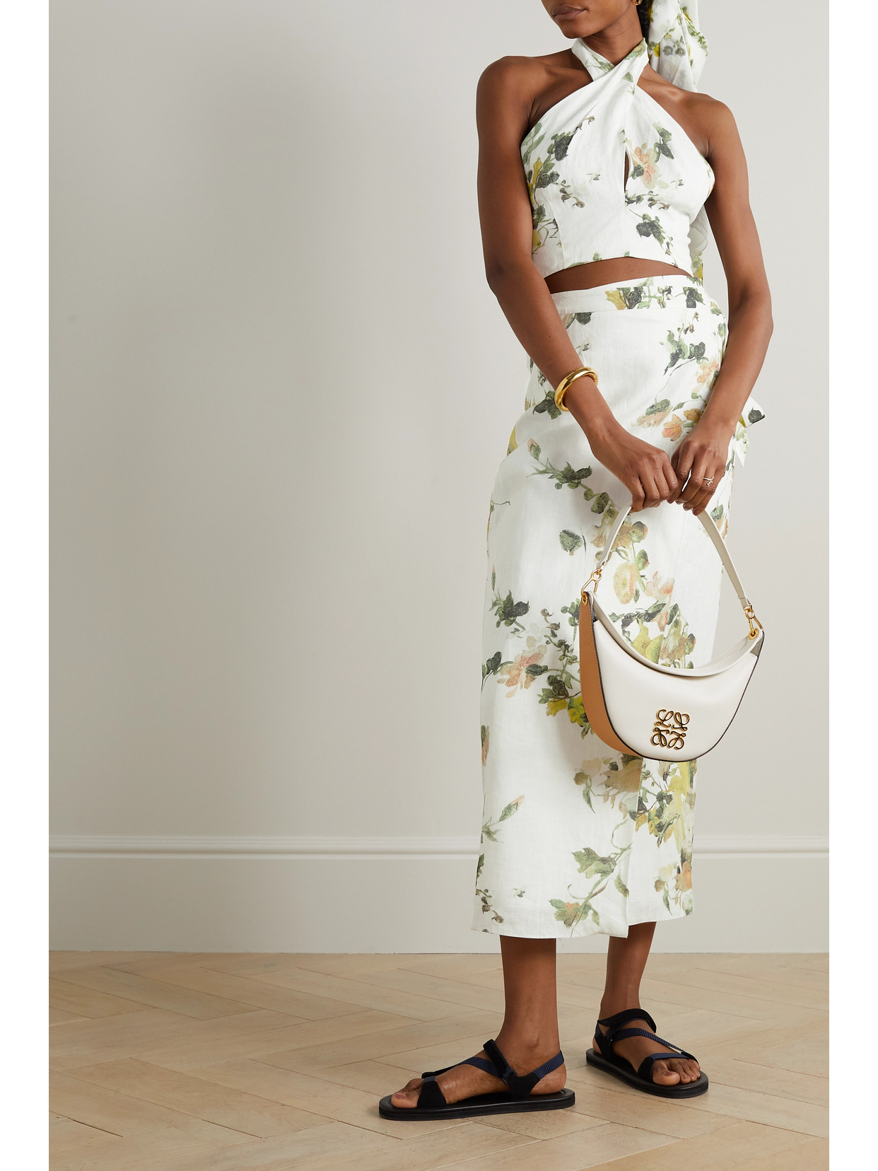 Luna Cropped Linen Halterneck Top