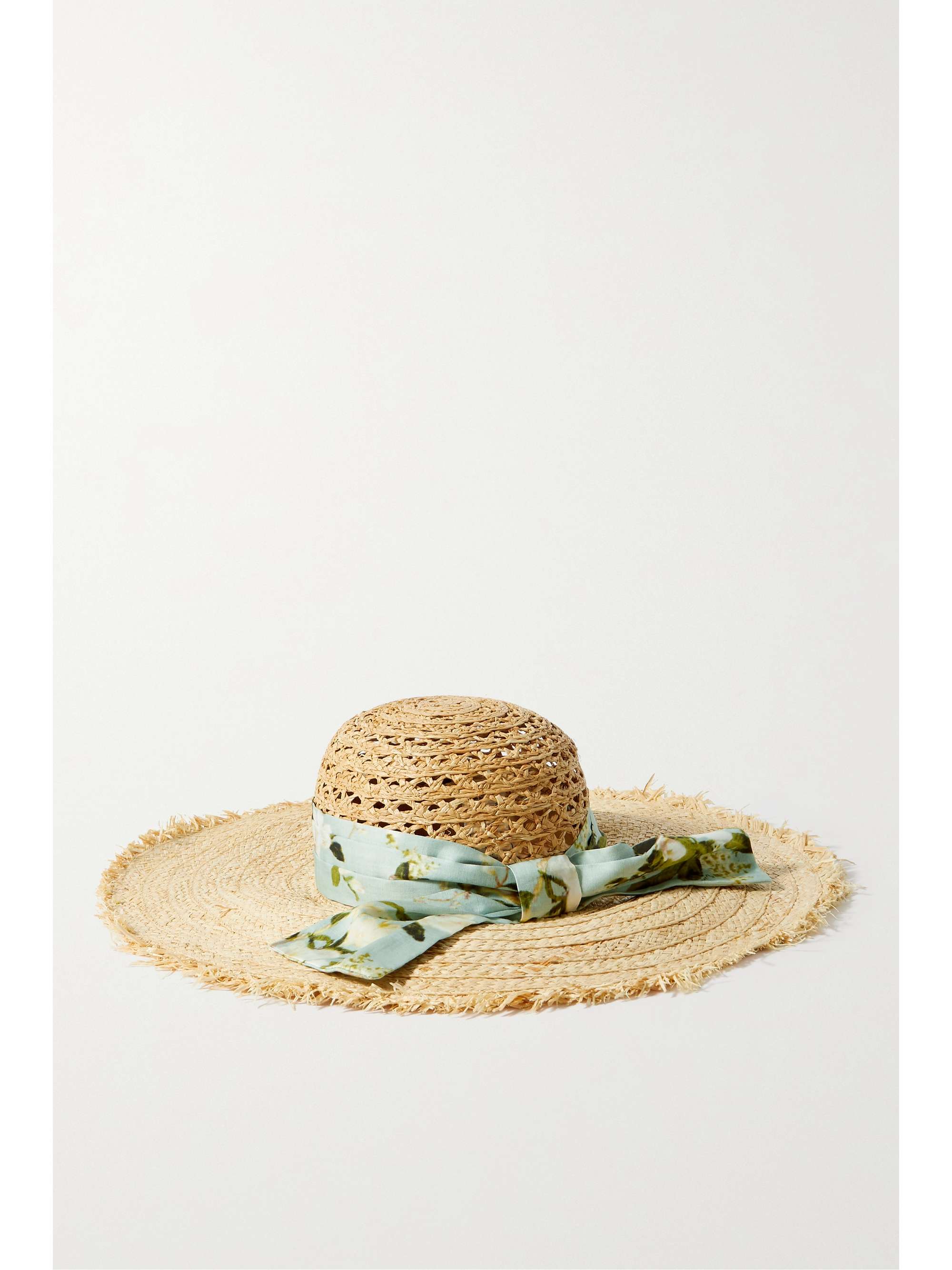 ERDEM Floral-print cotton-trimmed raffia sunhat