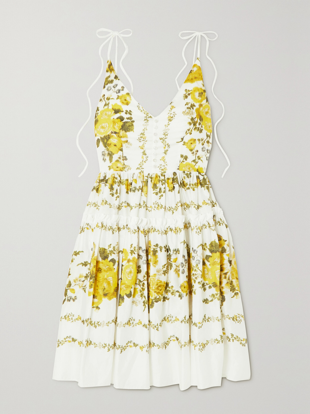 Erdem - Oleander Ruffled Floral-print Cotton Mini Dress - Yellow