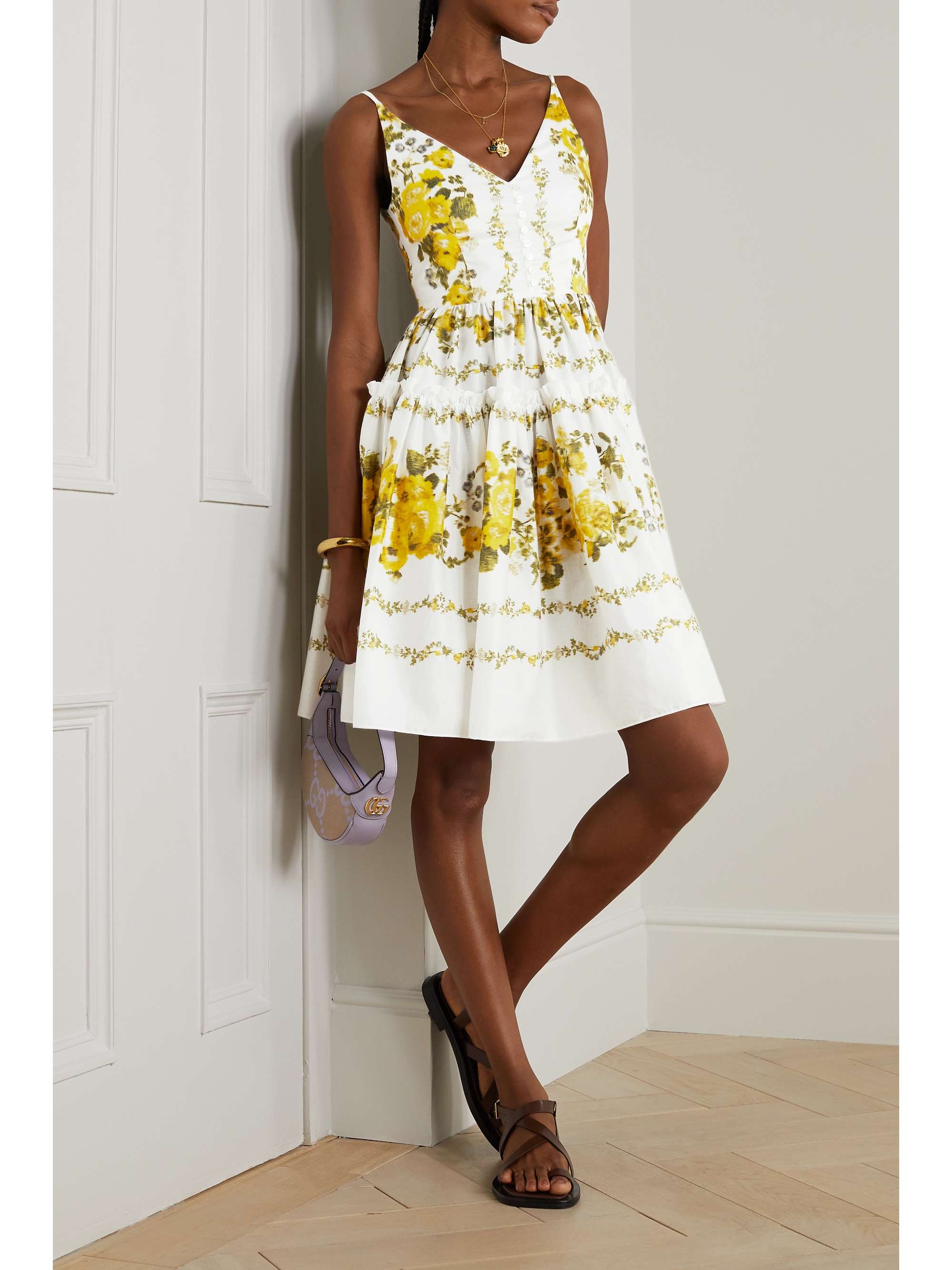 ERDEM Oleander ruffled floral-print cotton mini dress