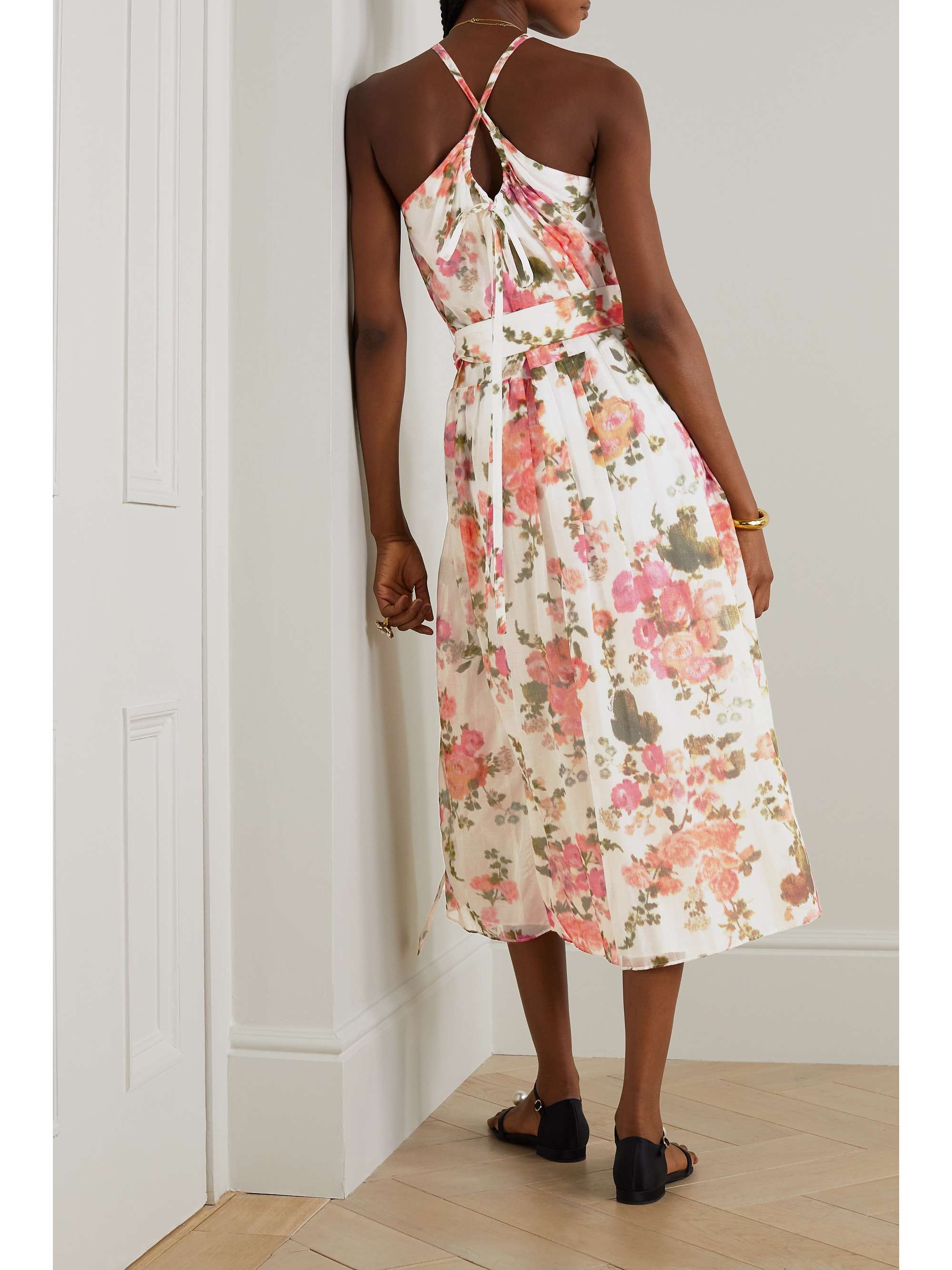 ERDEM Zinnia tie-belt floral-print silk and cotton-blend voile midi dress