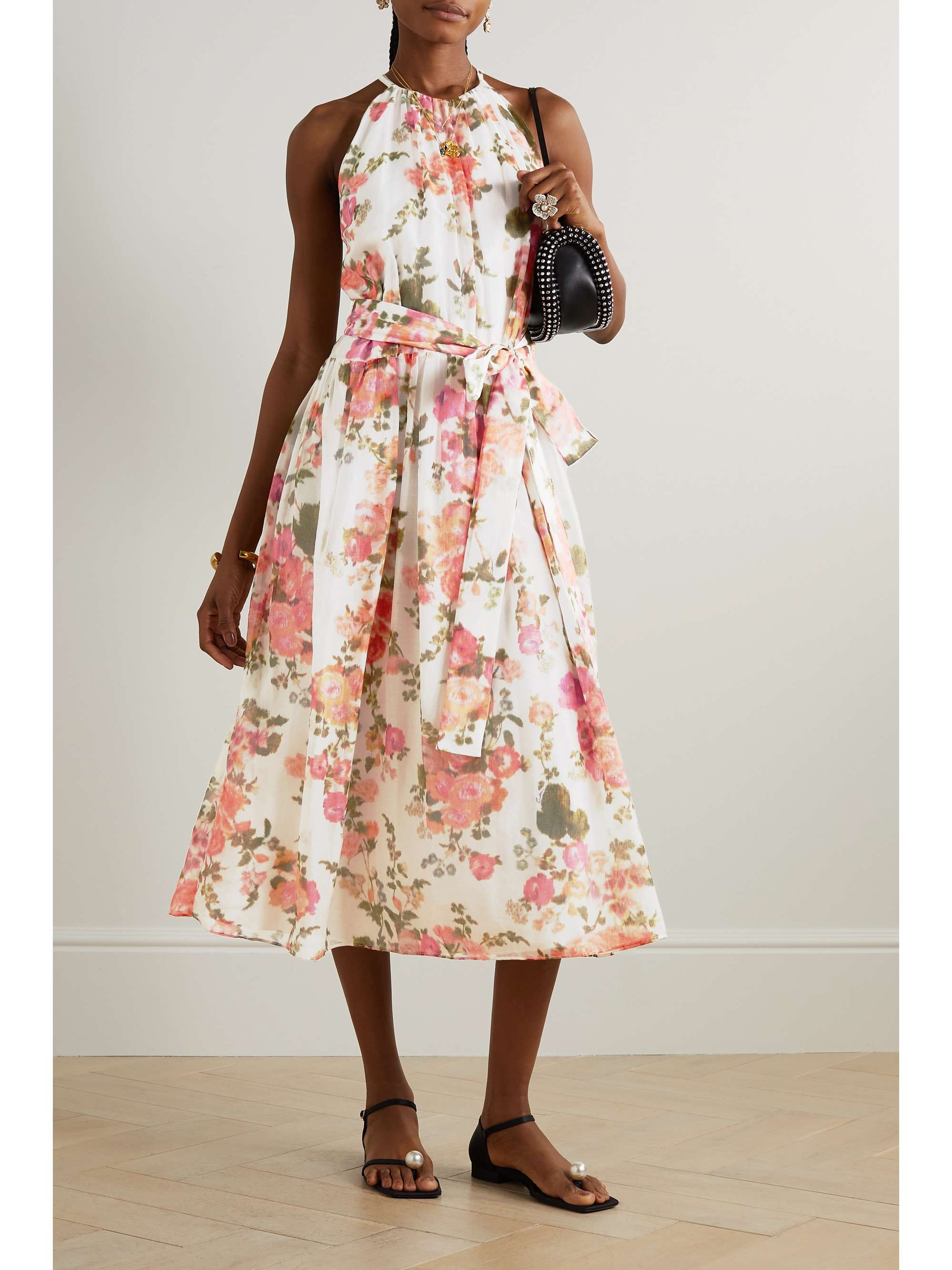 ERDEM Zinnia tie-belt floral-print silk and cotton-blend voile midi dress