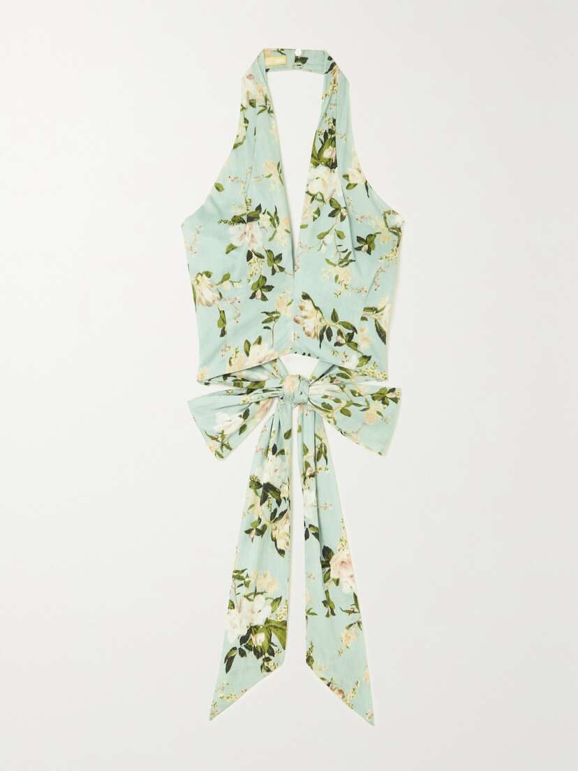 Erdem Luna Cropped Cotton Halterneck Top