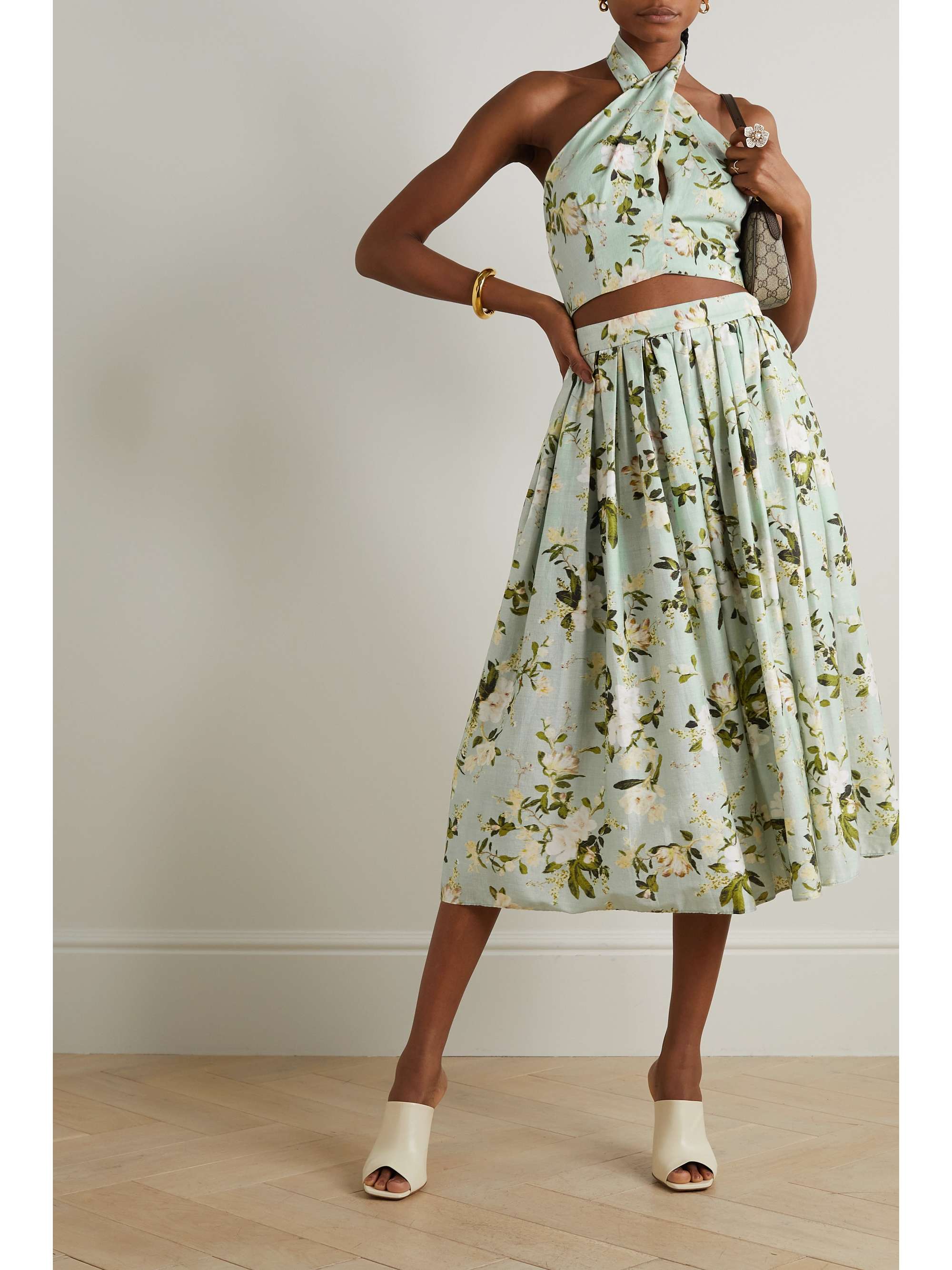 ERDEM Luna cropped cotton halterneck top