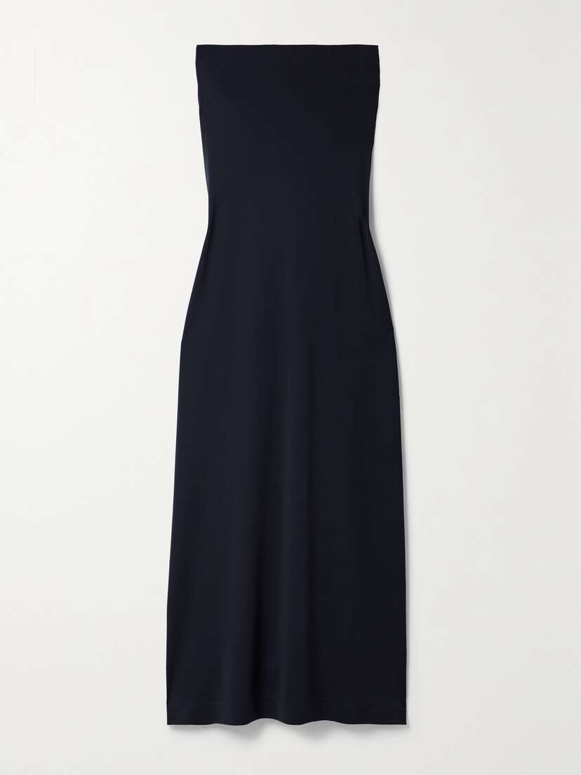 Tibi Harlow Strapless Glossed-jersey Midi Dress