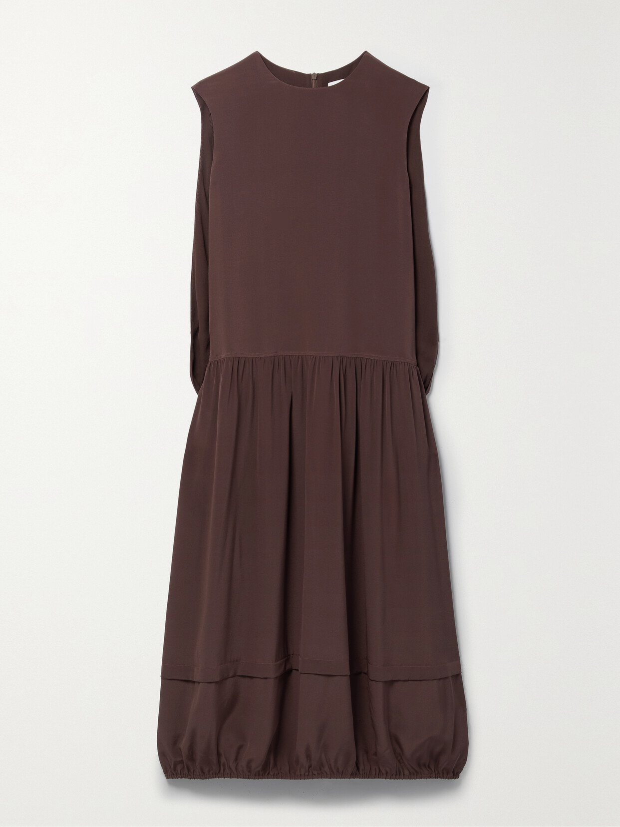 Tibi Cape-effect Tiered Silk Midi Dress In Brown