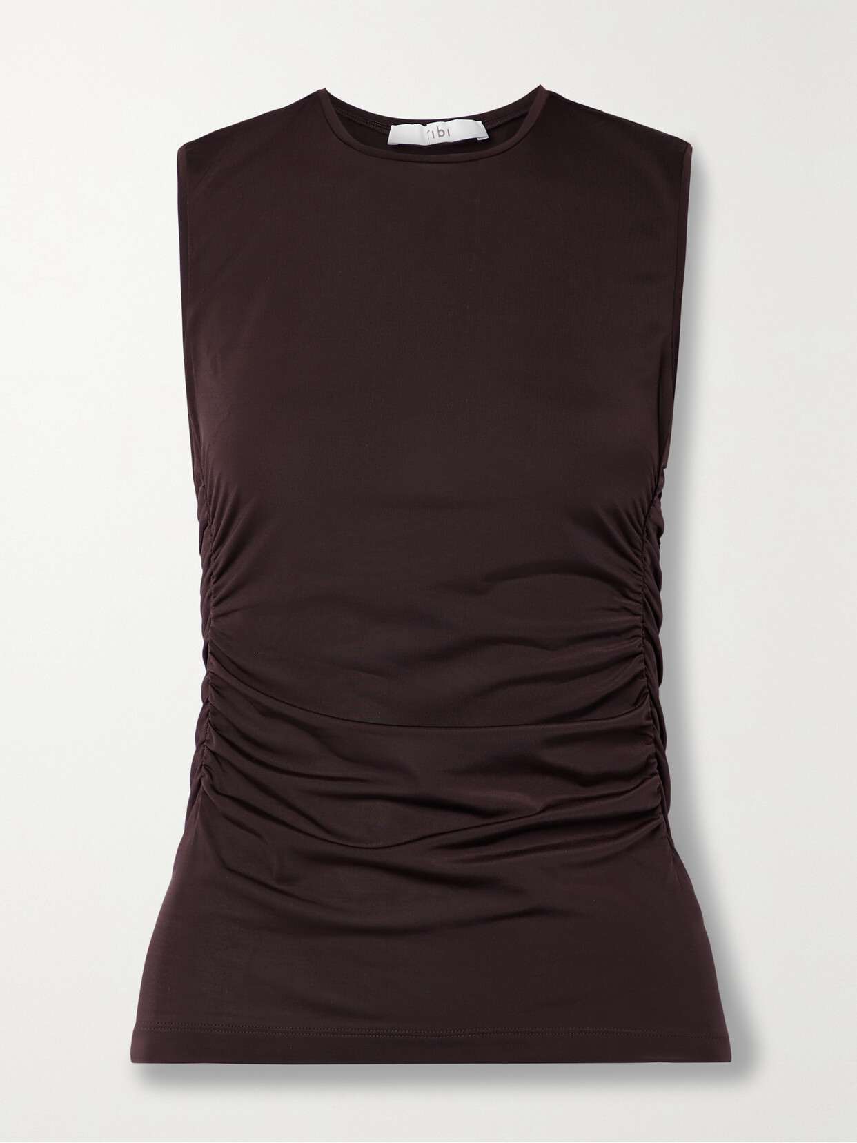 Tibi Ruched Glossed-jersey Tank In Black