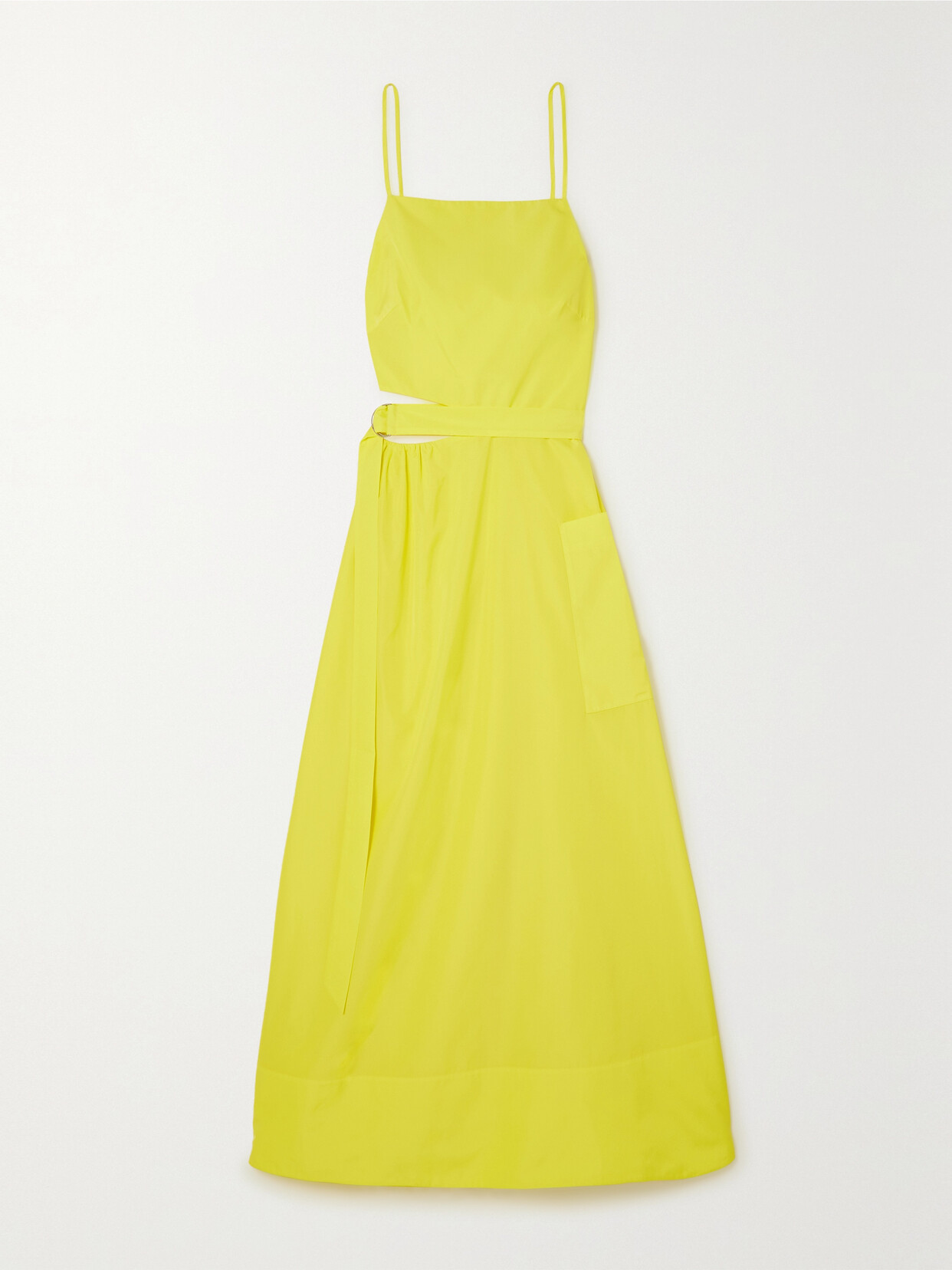 Tibi Belted Asymmetric Cutout Taffeta Midi Dress - Yellow