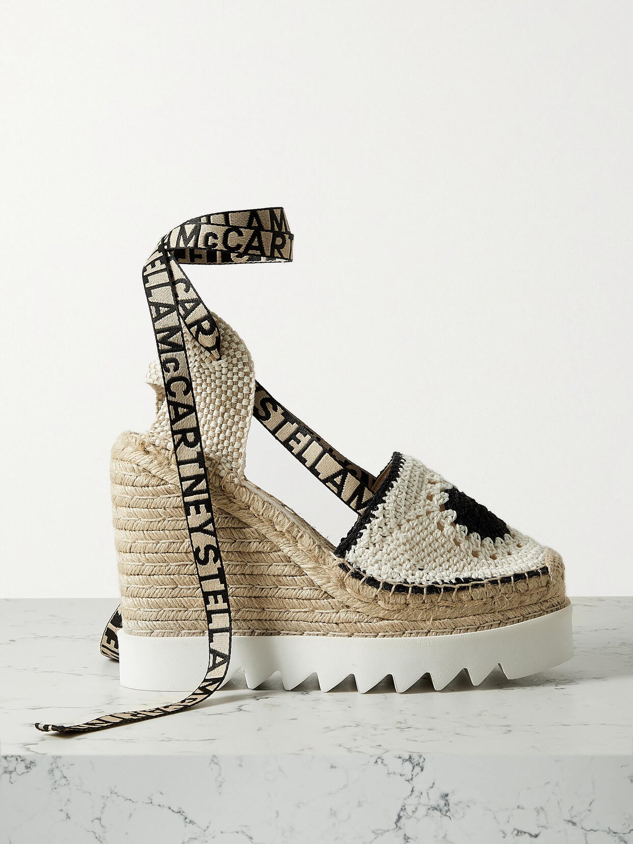 Stella Mccartney Gaia Crocheted Platform Wedge Espadrilles In Off-white