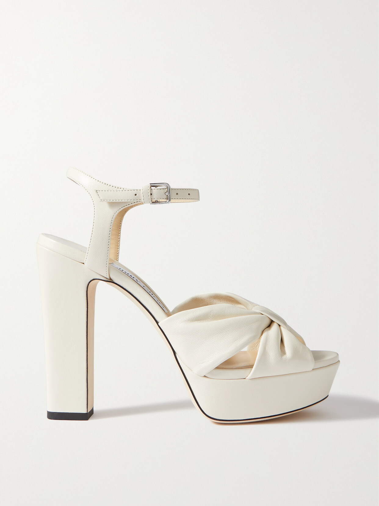 Jimmy Choo Heloise 120 Bow-embellished Lizard-effect Leather Platform Sandals In Off-white