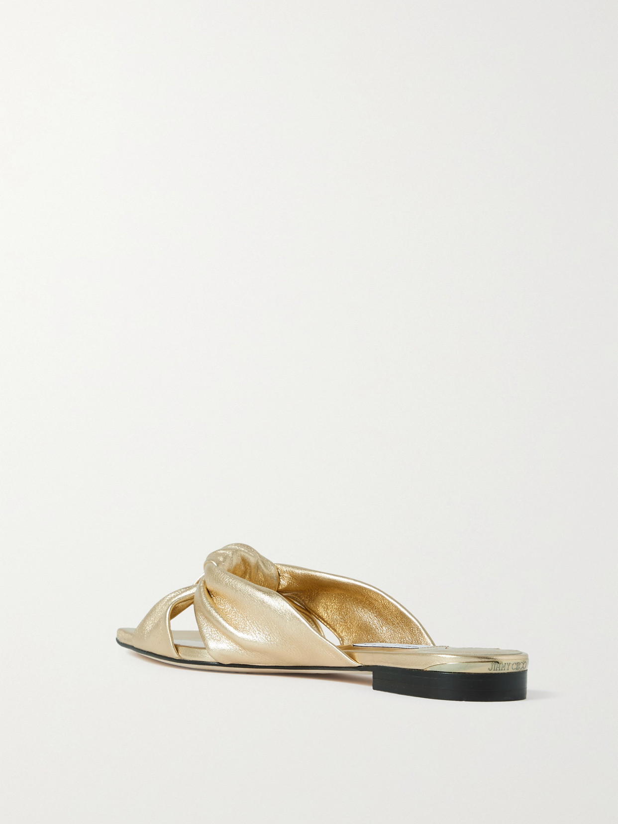 Shop Jimmy Choo Avenue Knotted Metallic Leather Sandals In Gold