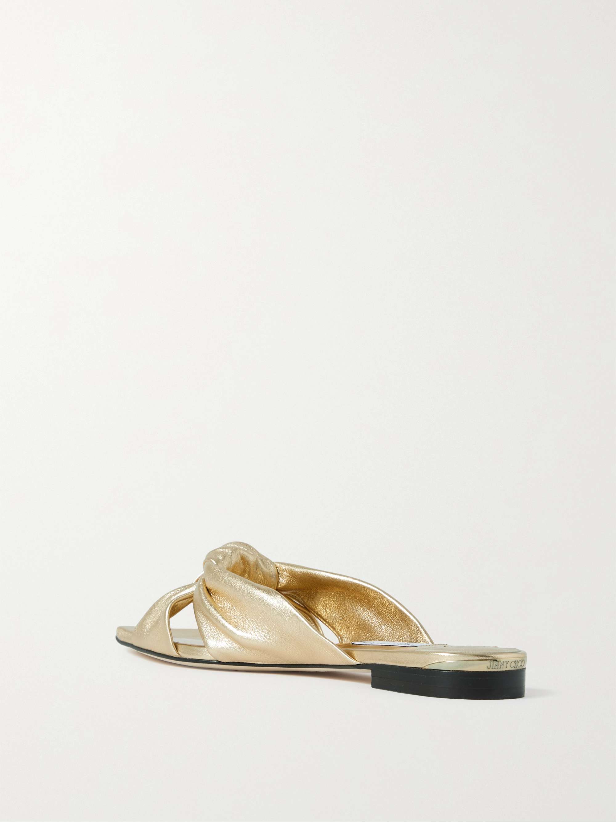 JIMMY CHOO Avenue knotted metallic leather sandals