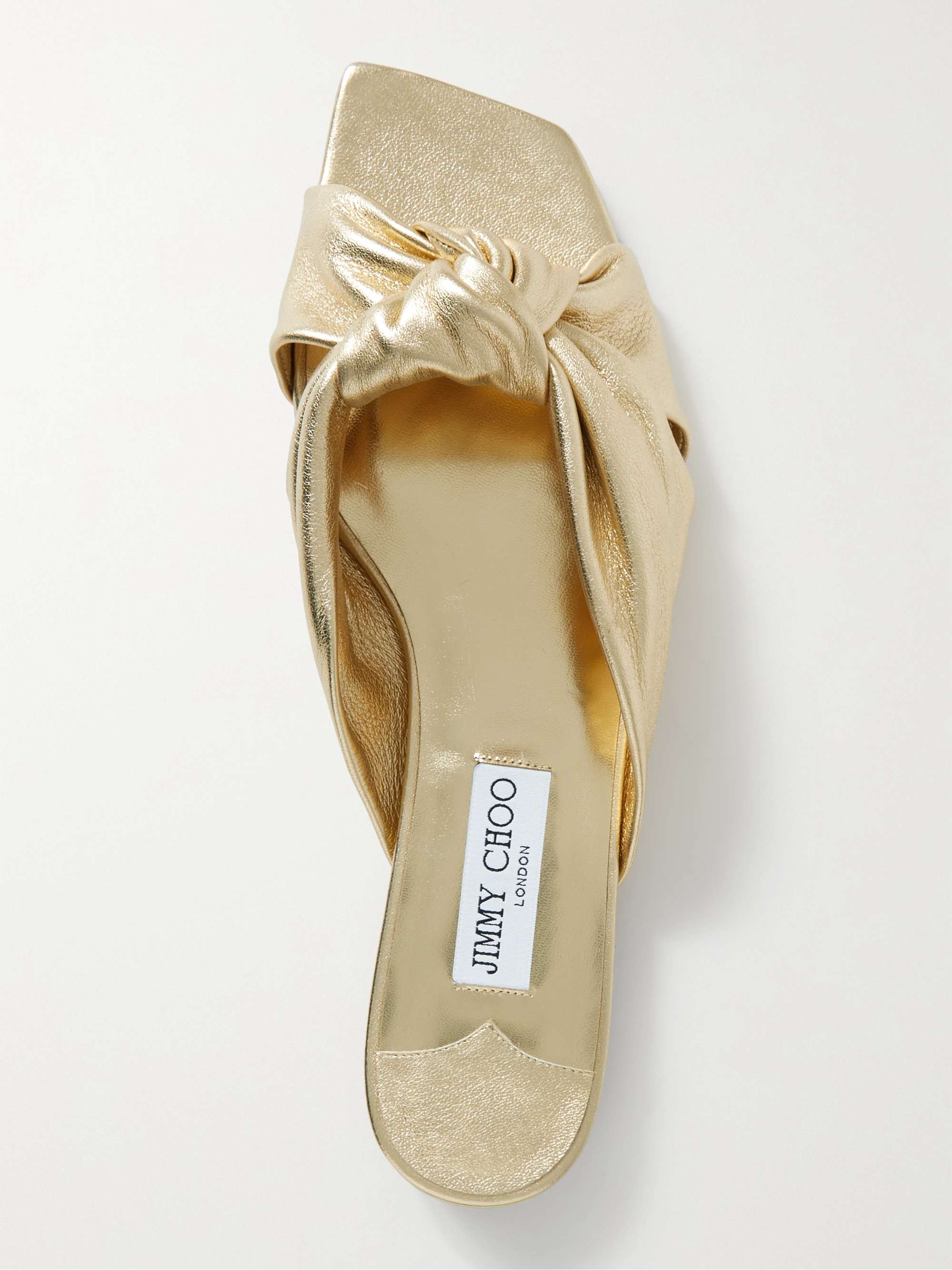JIMMY CHOO Avenue knotted metallic leather sandals
