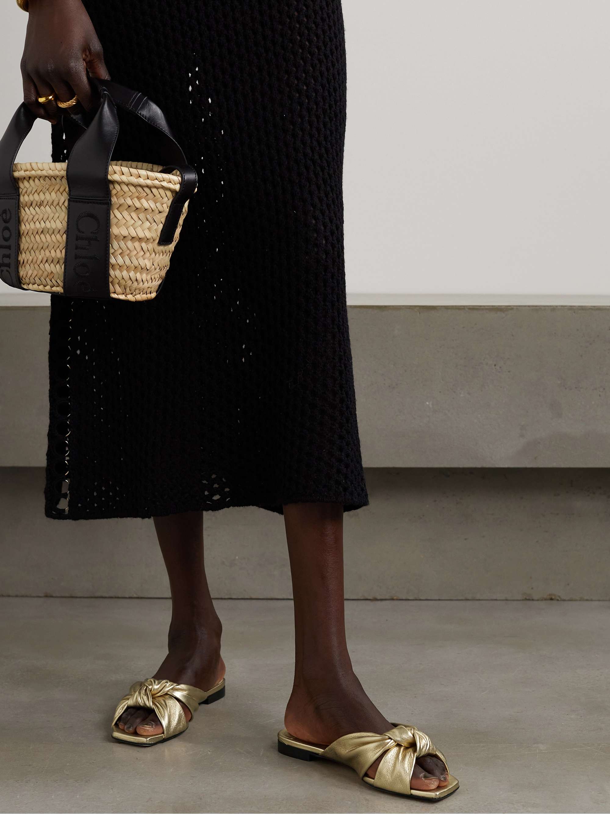 JIMMY CHOO Avenue knotted metallic leather sandals