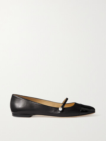 JIMMY CHOO Elisa embellished patent-trimmed leather Mary Jane flats