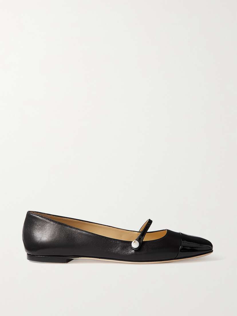 Jimmy Choo Elisa Embellished Patent-trimmed Leather Mary Jane Flats