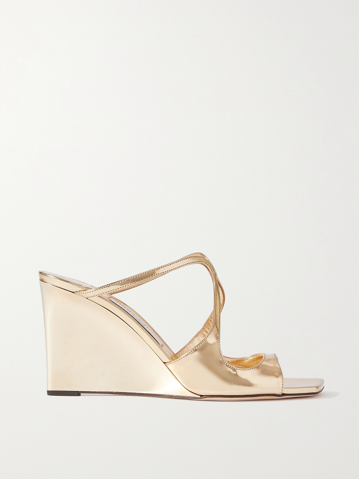 Jimmy Choo Anise 85 Mirrored Leather Wedge Mules In Gold