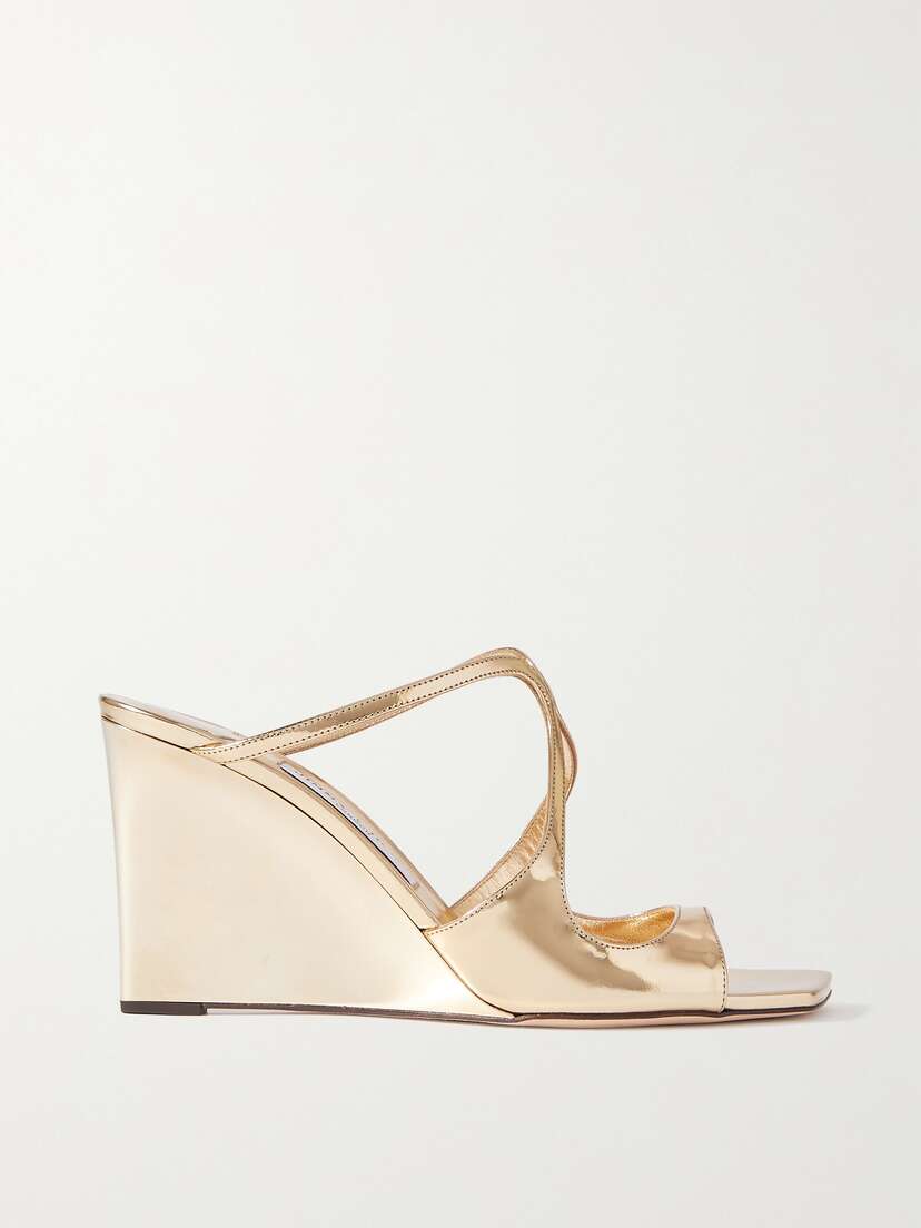 Jimmy Choo Anise 85 Mirrored Leather Wedge Mules