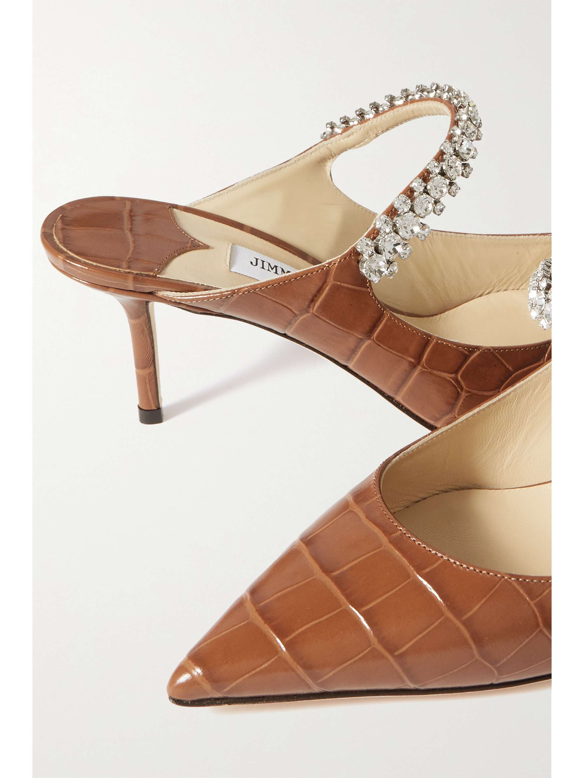 JIMMY CHOO Bing 65 crystal-embellished croc-effect leather mules