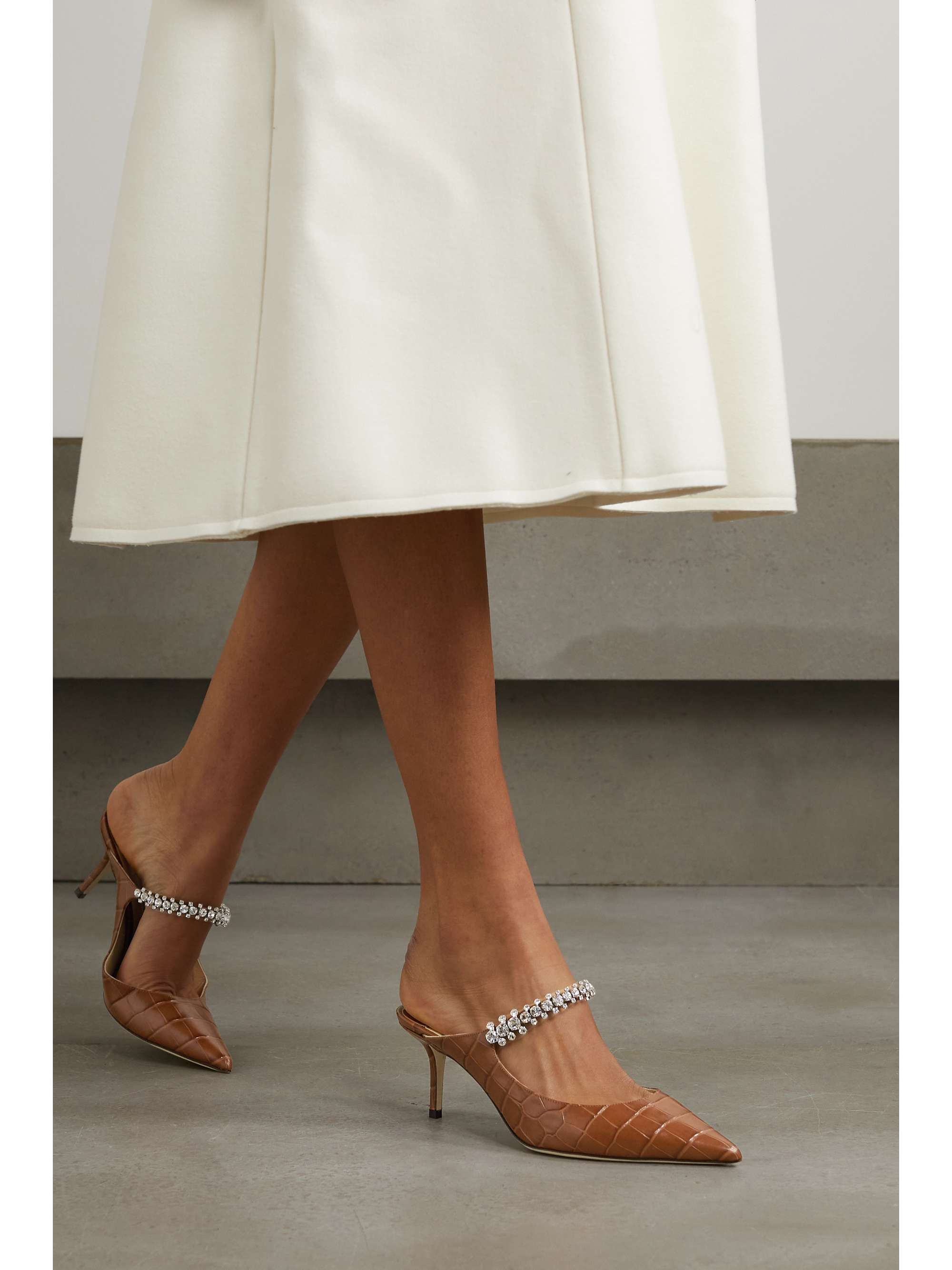 JIMMY CHOO Bing 65 crystal-embellished croc-effect leather mules