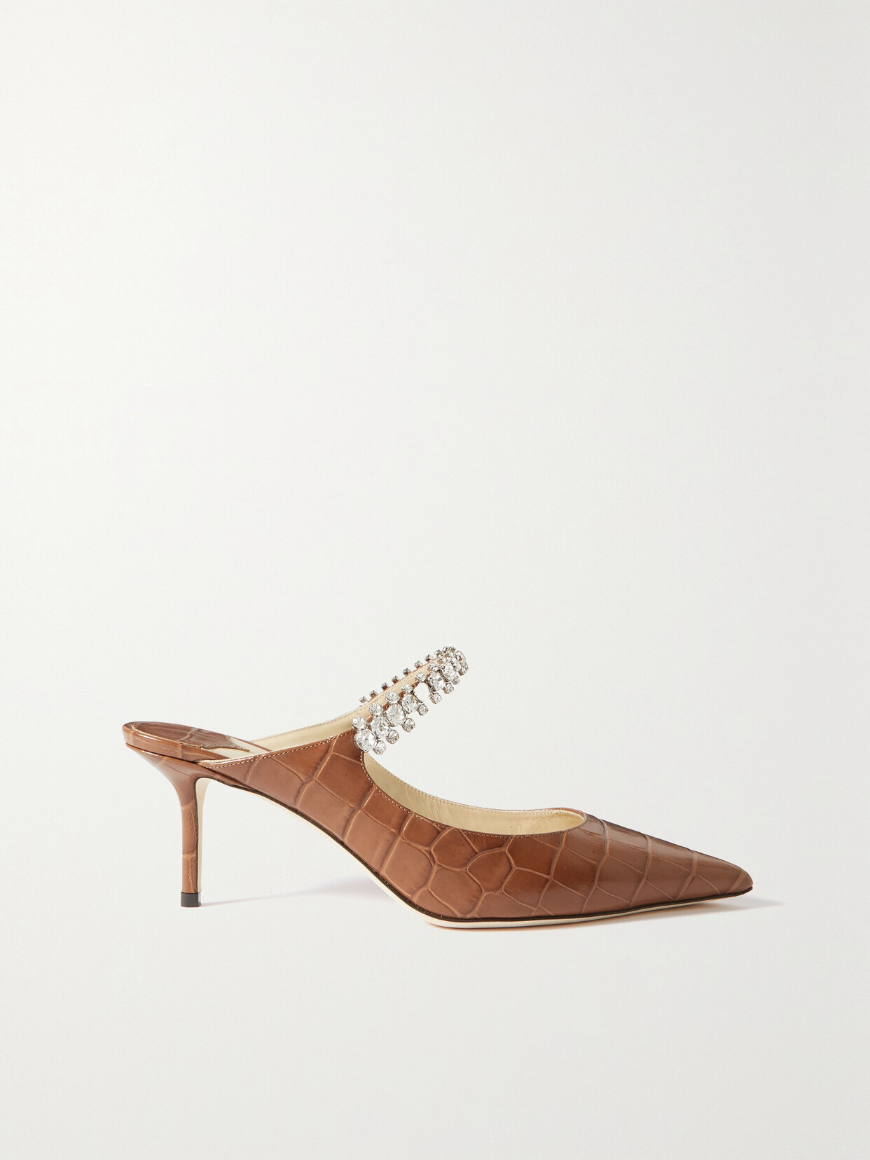Jimmy Choo Bing 65 Crystal-embellished Croc-effect Leather Mules In Brown