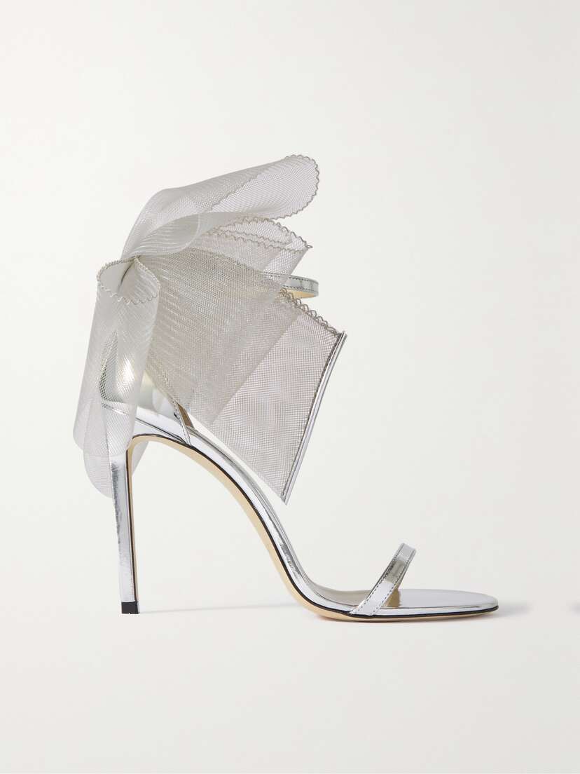 Jimmy Choo Aveline 100 Bow-embellished Metallic Leather Sandals