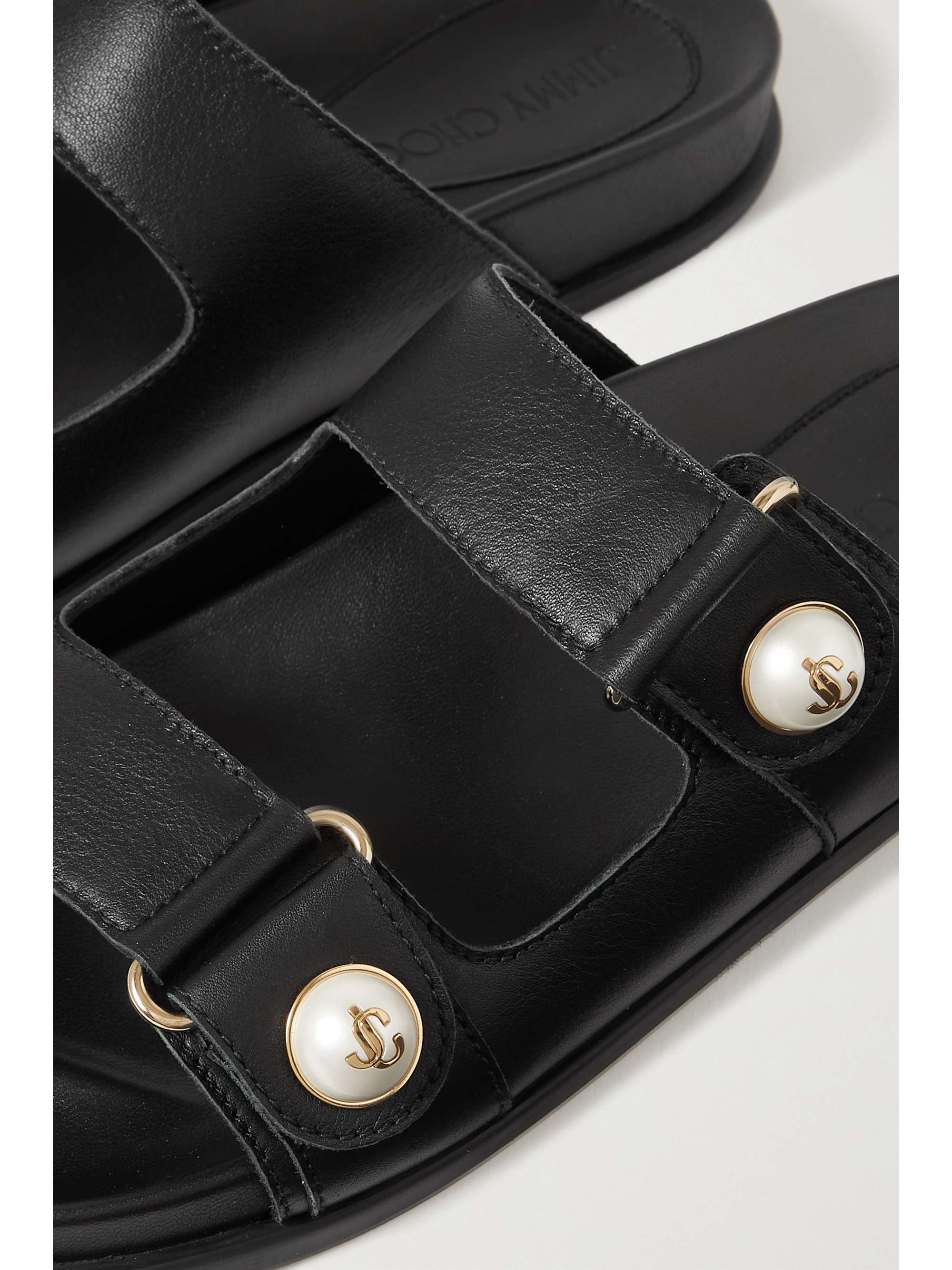 JIMMY CHOO Fayence faux pearl-embellished leather slides