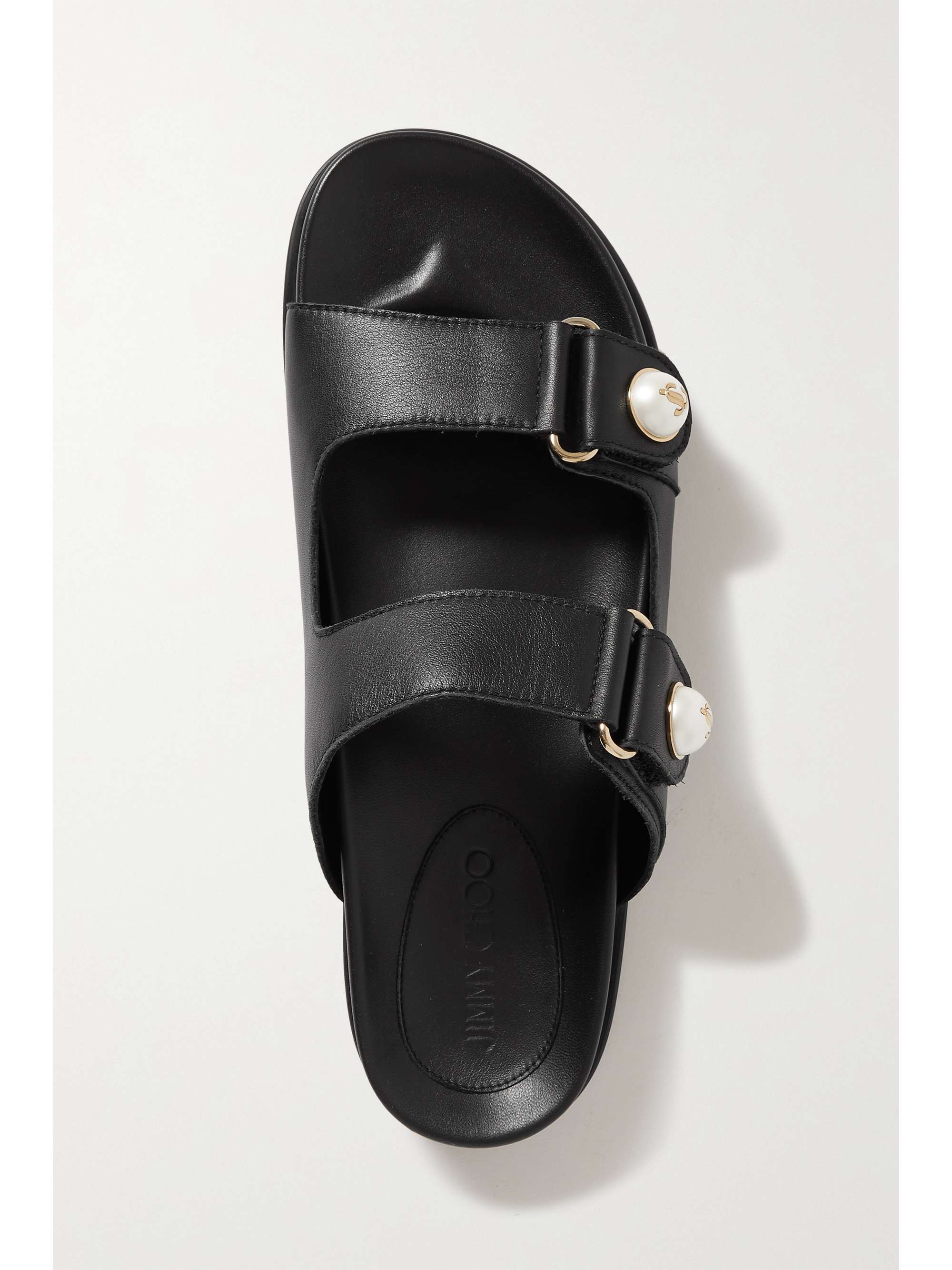 JIMMY CHOO Fayence faux pearl-embellished leather slides | NET-A-PORTER