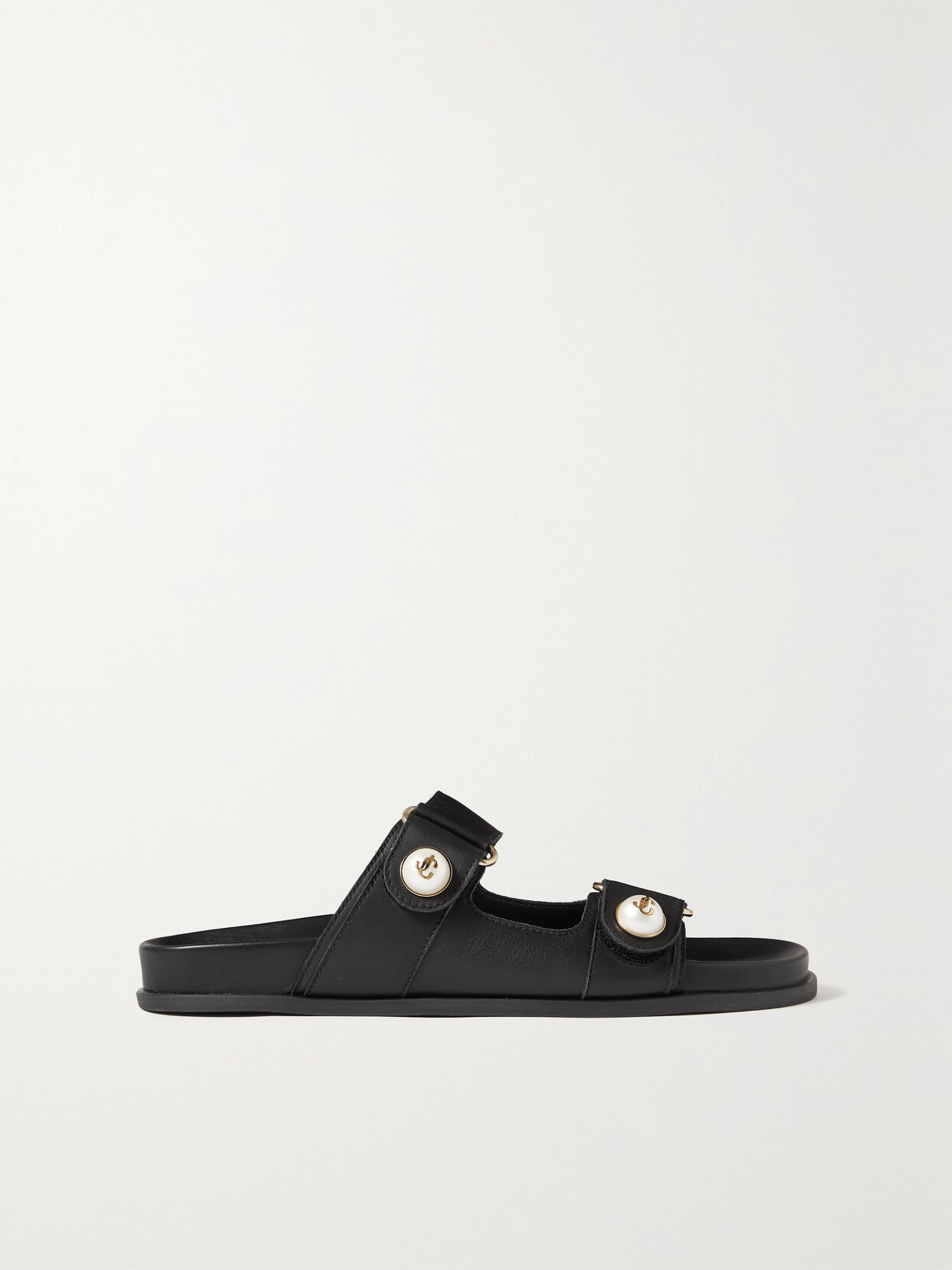 Shop Jimmy Choo Fayence Faux Pearl-embellished Leather Slides In Black